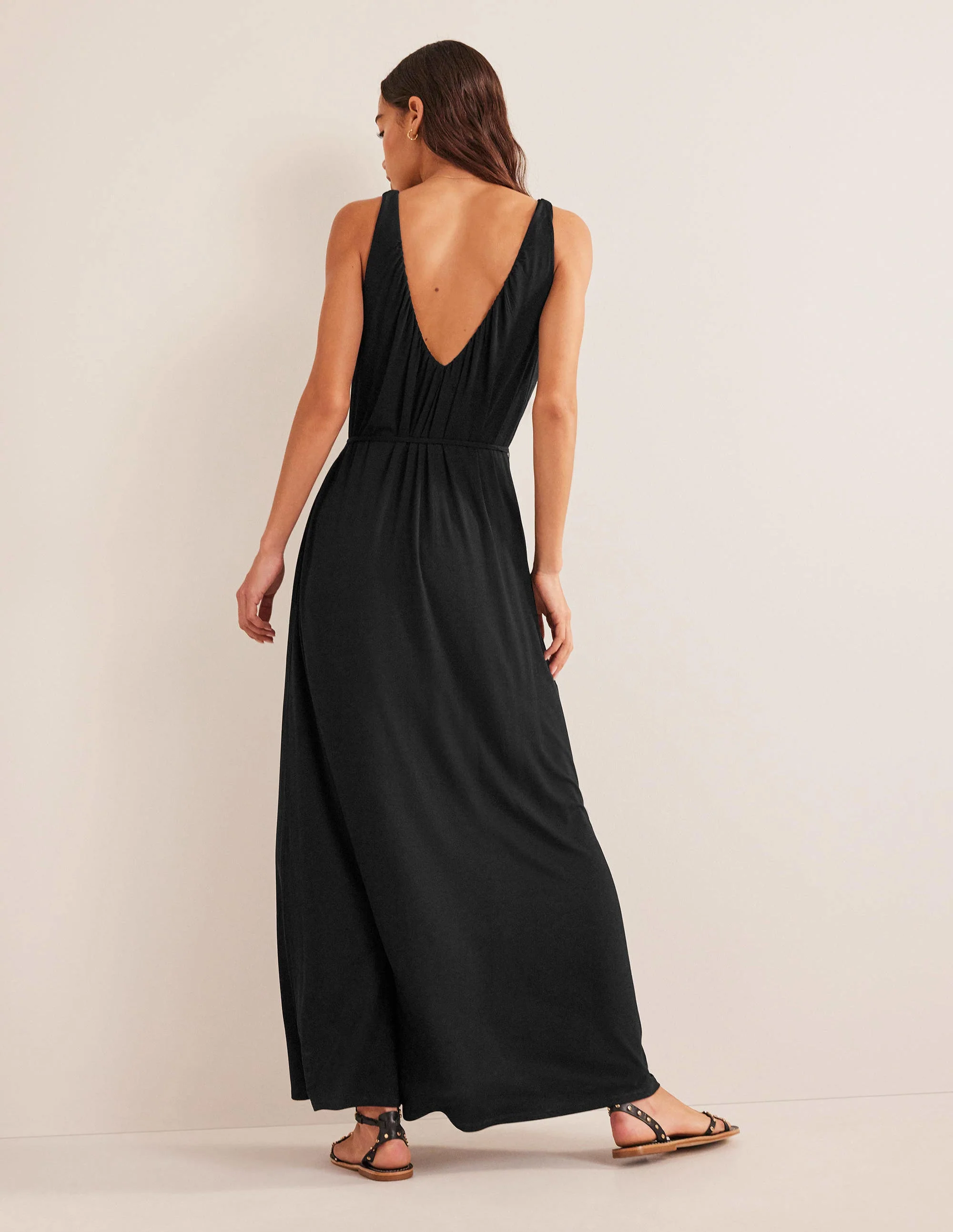 Jersey-Maxikleid mit V-Ausschnitt-Schwarz - Image 3