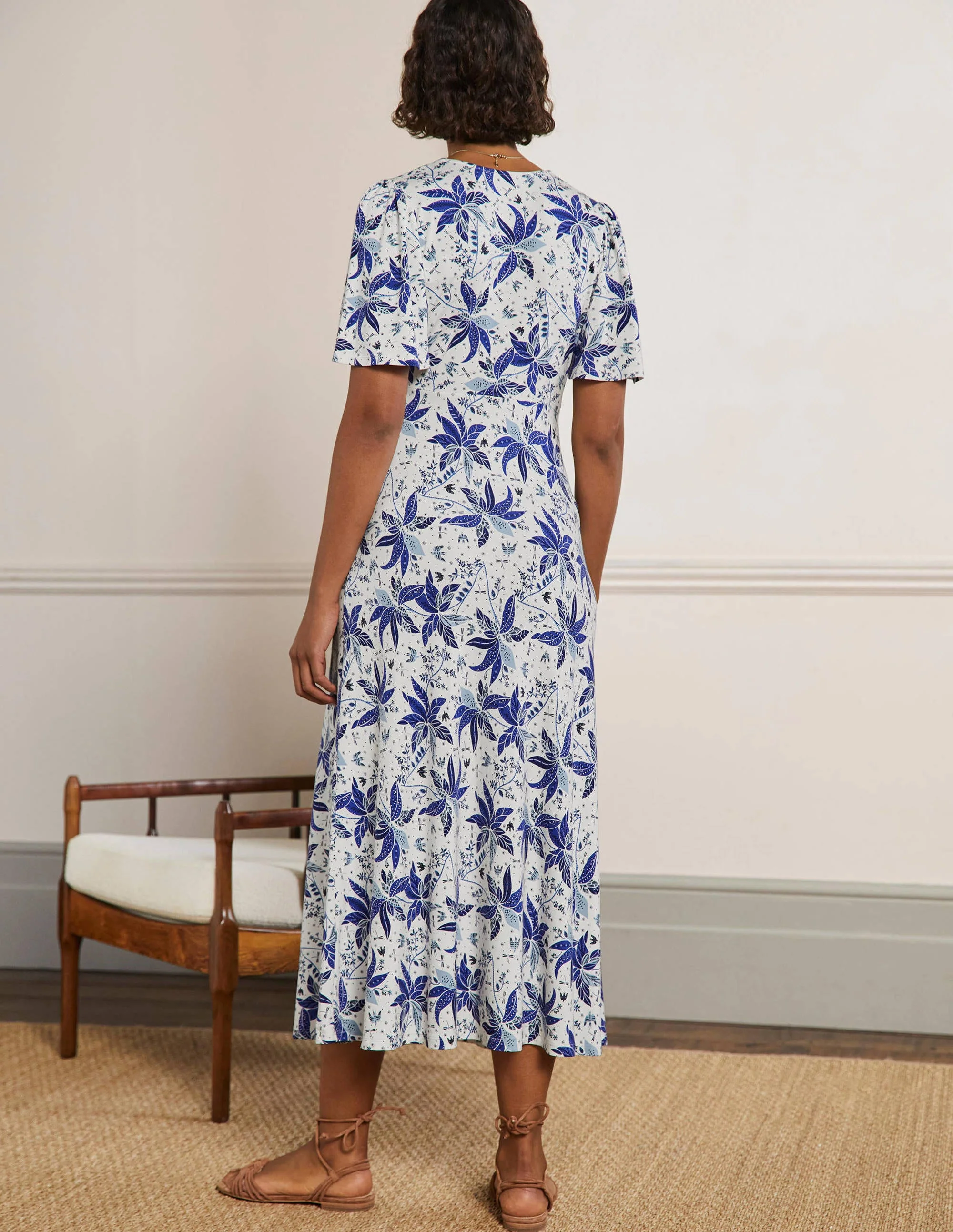 Jersey-Midikleid-Blau, Orientalisches Muster - Image 3