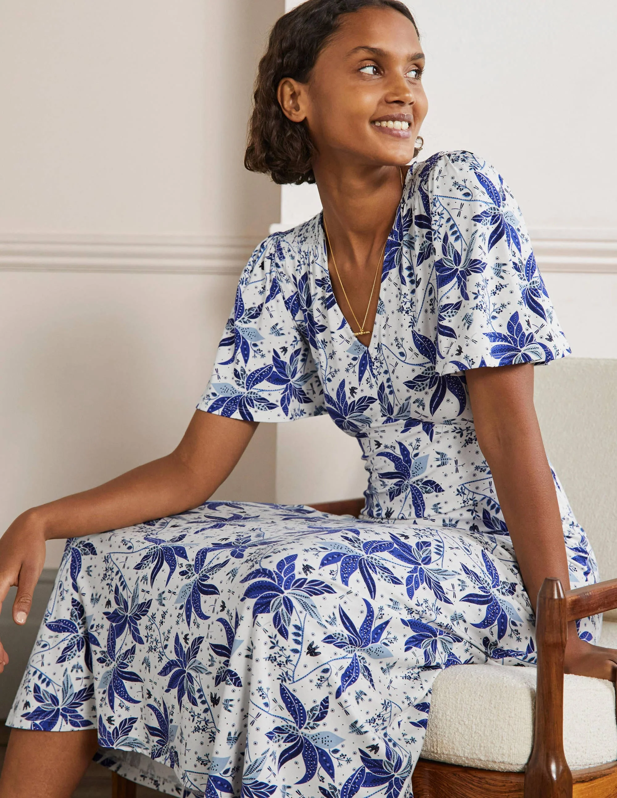 Jersey-Midikleid-Blau, Orientalisches Muster - Image 4
