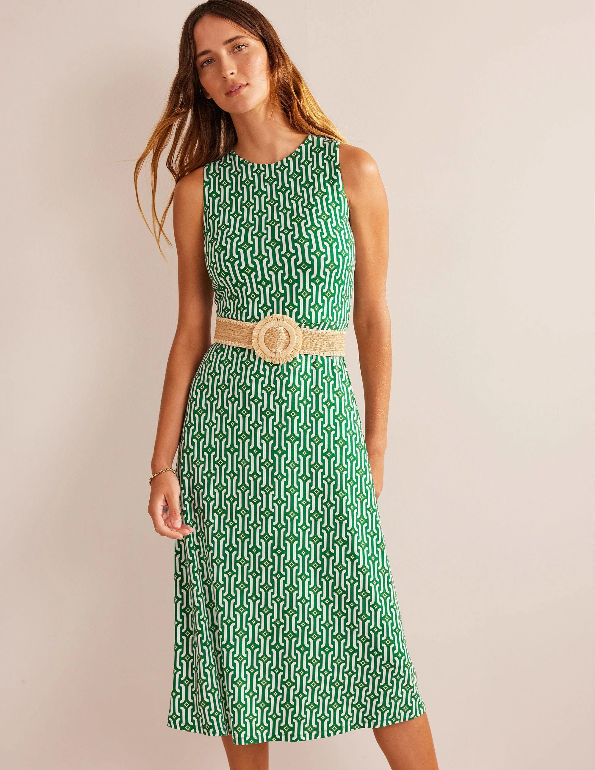 Jersey-Midikleid mit Cut-out-Helles Smaragdgrün, Geometrisches Muster