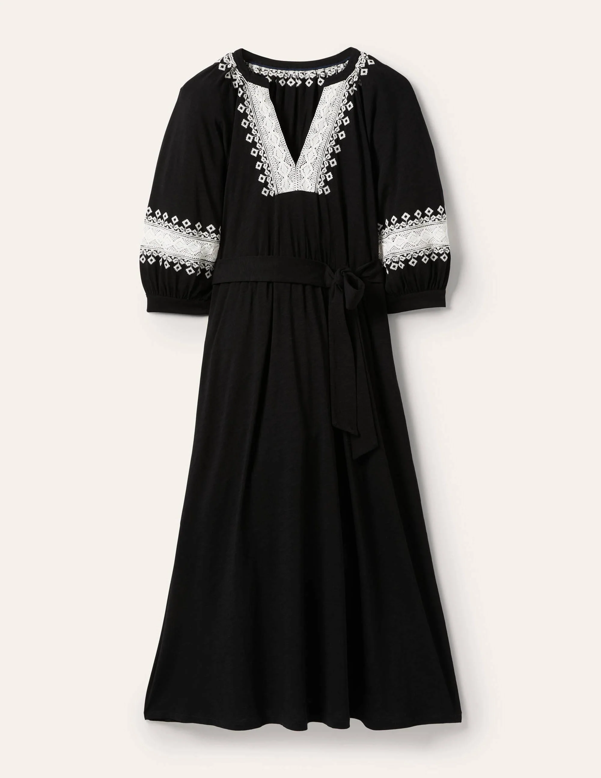 Jersey-Midikleid mit Häkelborte-Schwarz - Image 6