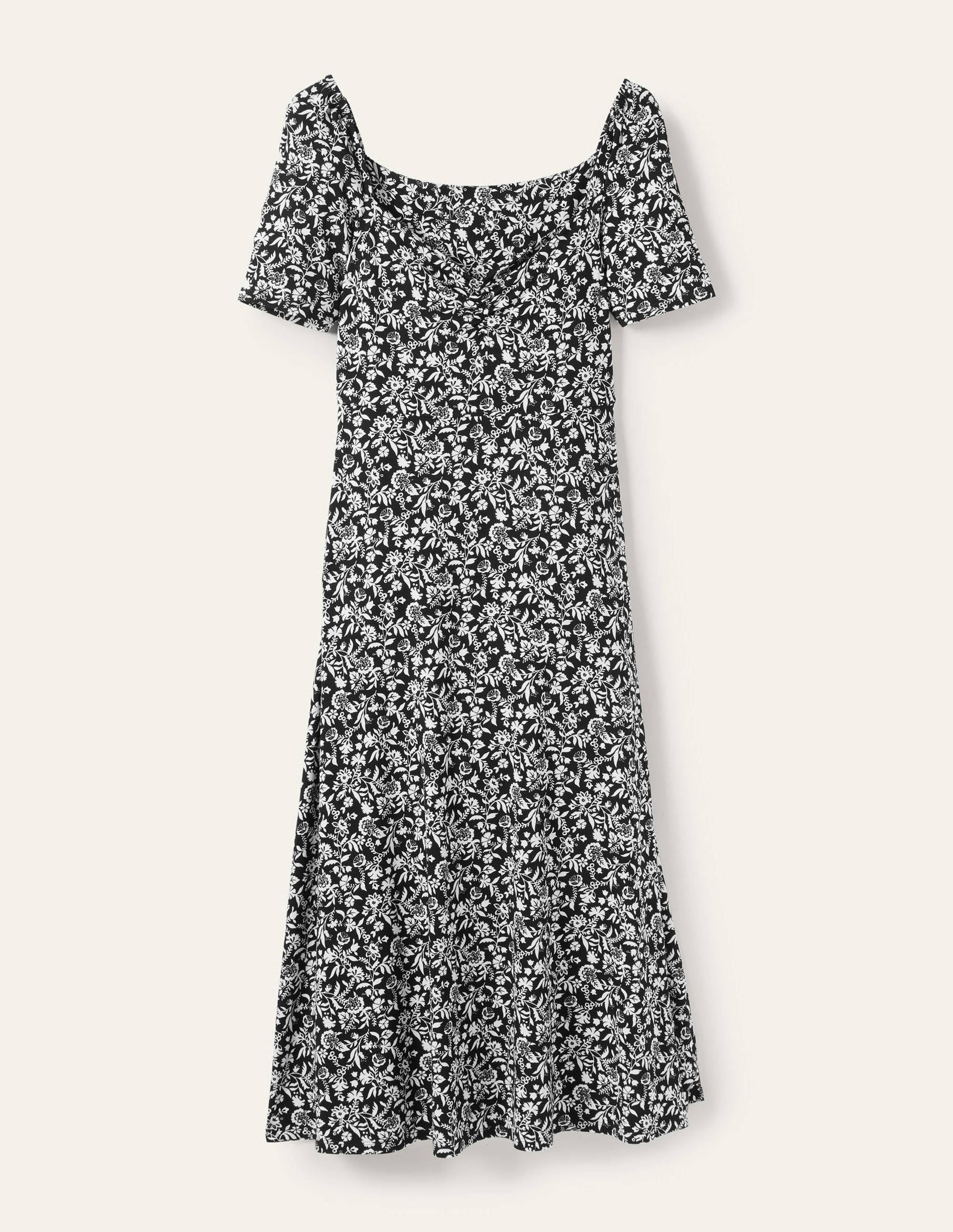 Jersey-Midikleid mit Herzausschnitt-Schwarz, Hübsches Blumenmuster - Image 6