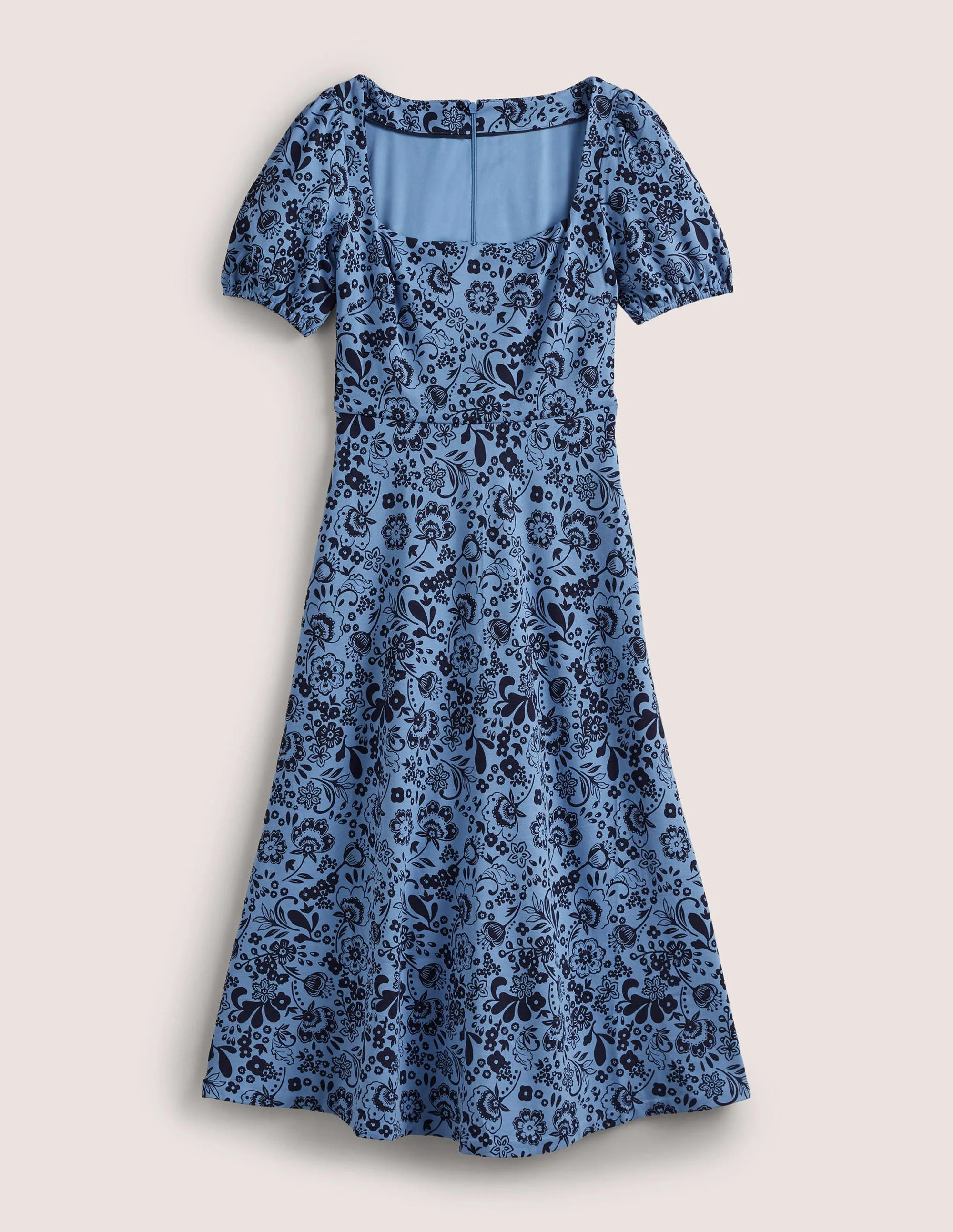 Jersey-Midikleid mit kurzen Ärmeln-Riviera-Blau, Hübsches Paradiesmuster - Image 5