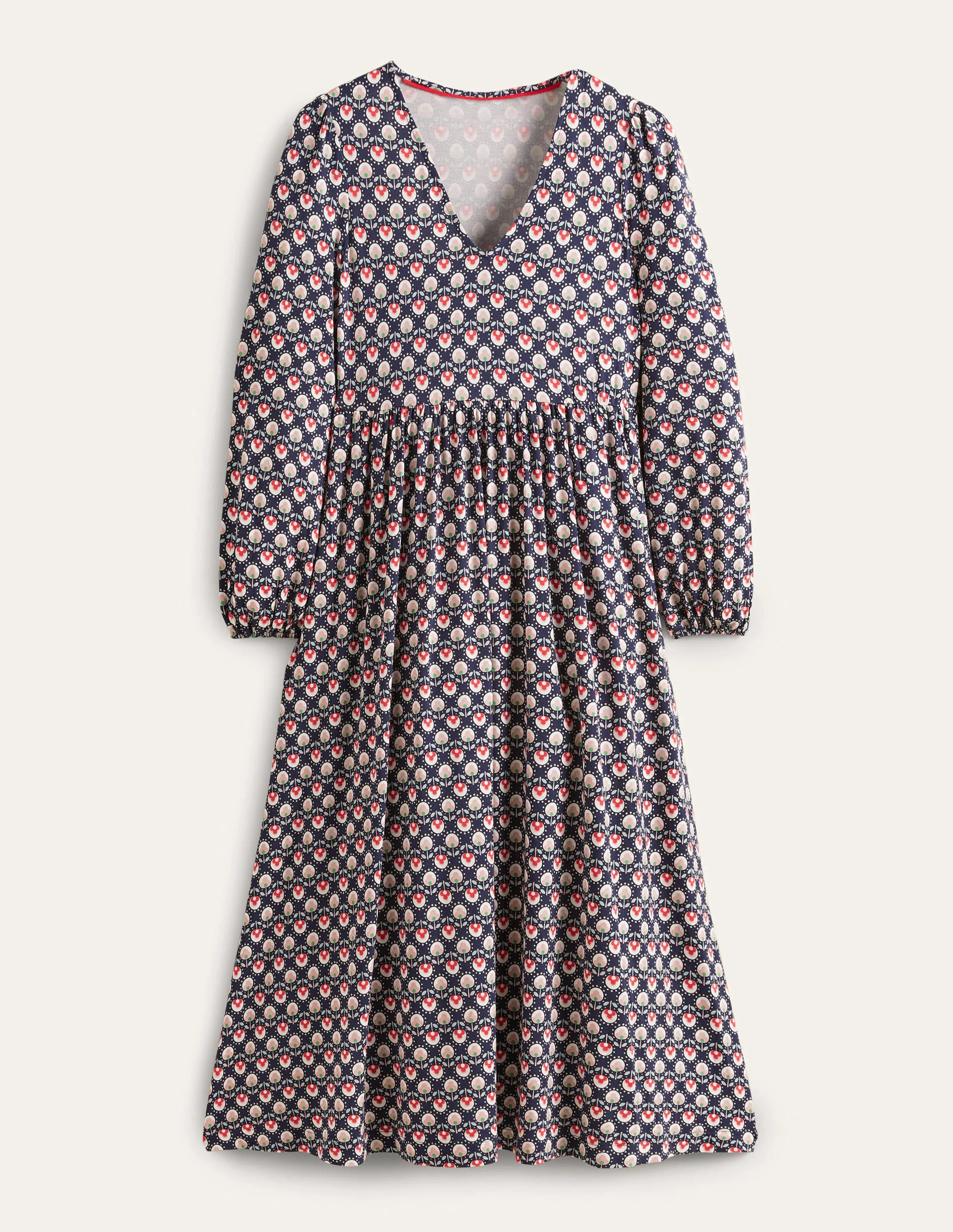 Jersey-Midikleid mit langen Ärmeln-Französisches Navy, Knospenmuster - Image 6