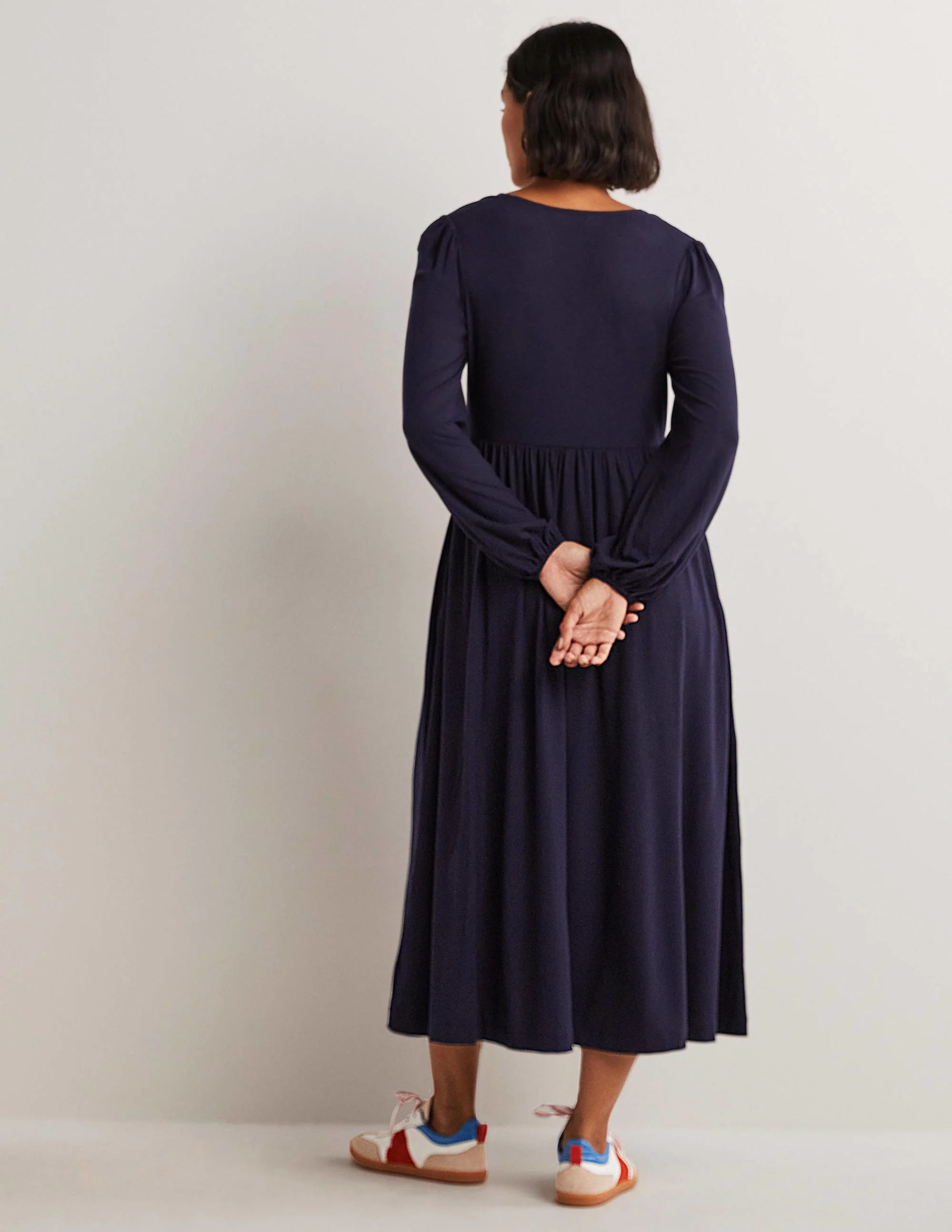Jersey-Midikleid mit langen Ärmeln-Marineblau - Image 3