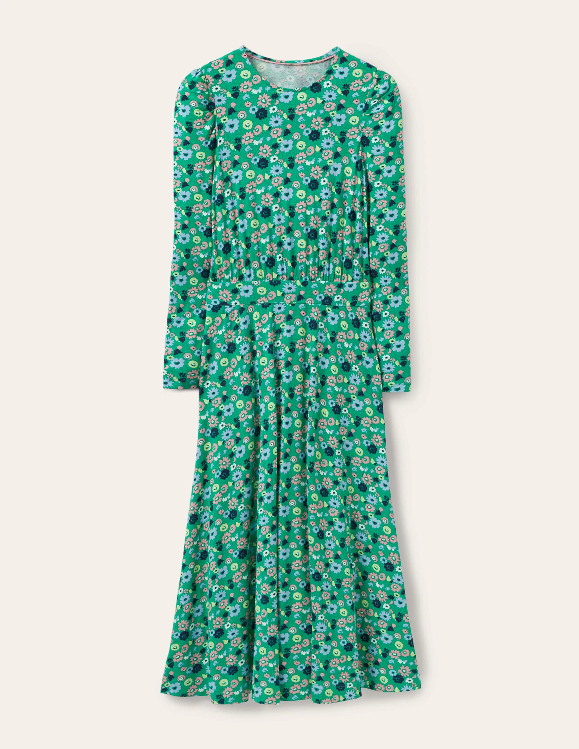 Jersey-Midikleid mit Puffärmeln-Sattes Smaragdgrün, Elegante Blüten - Image 5