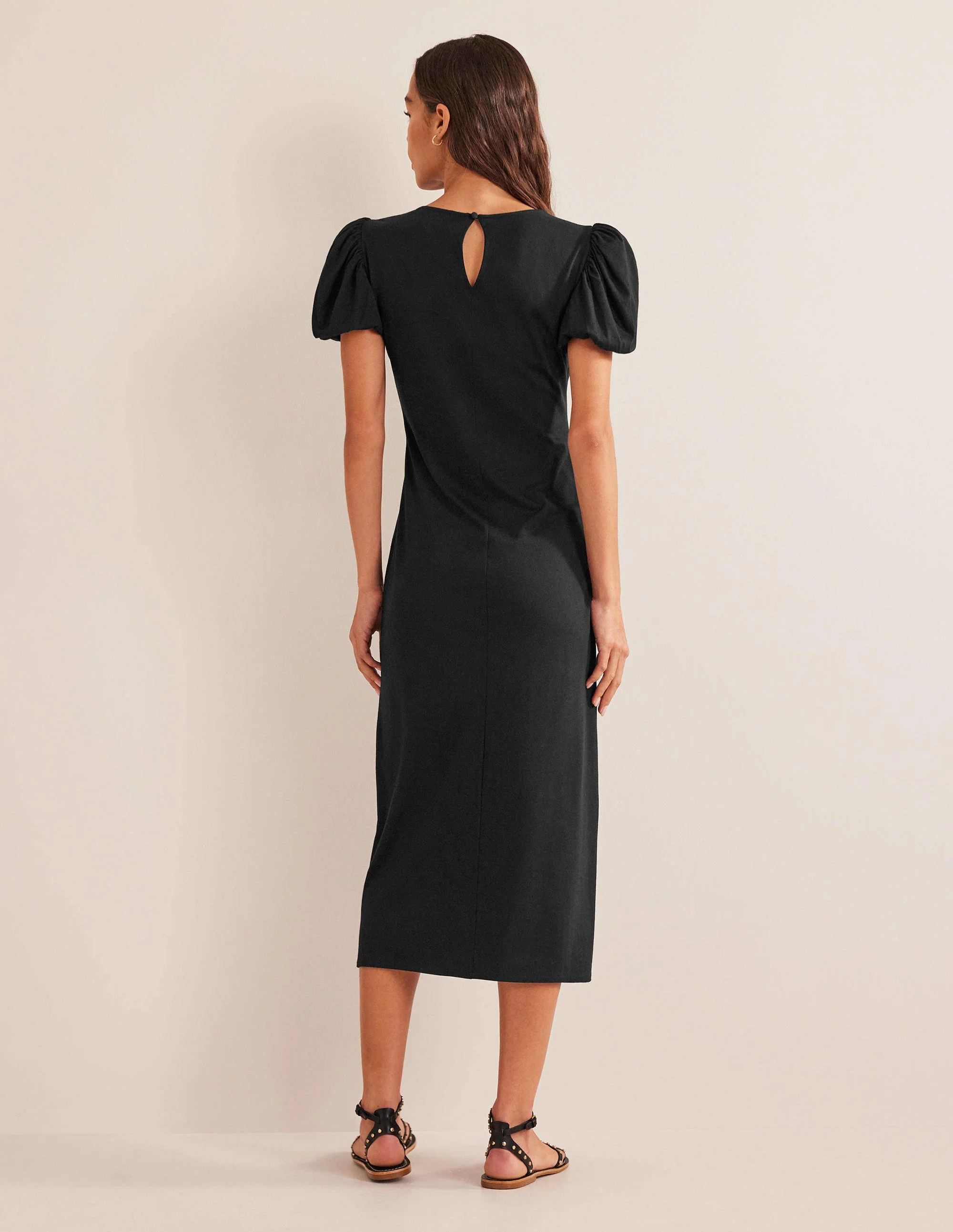 Jersey-Midikleid mit Puffärmeln-Schwarz - Image 3