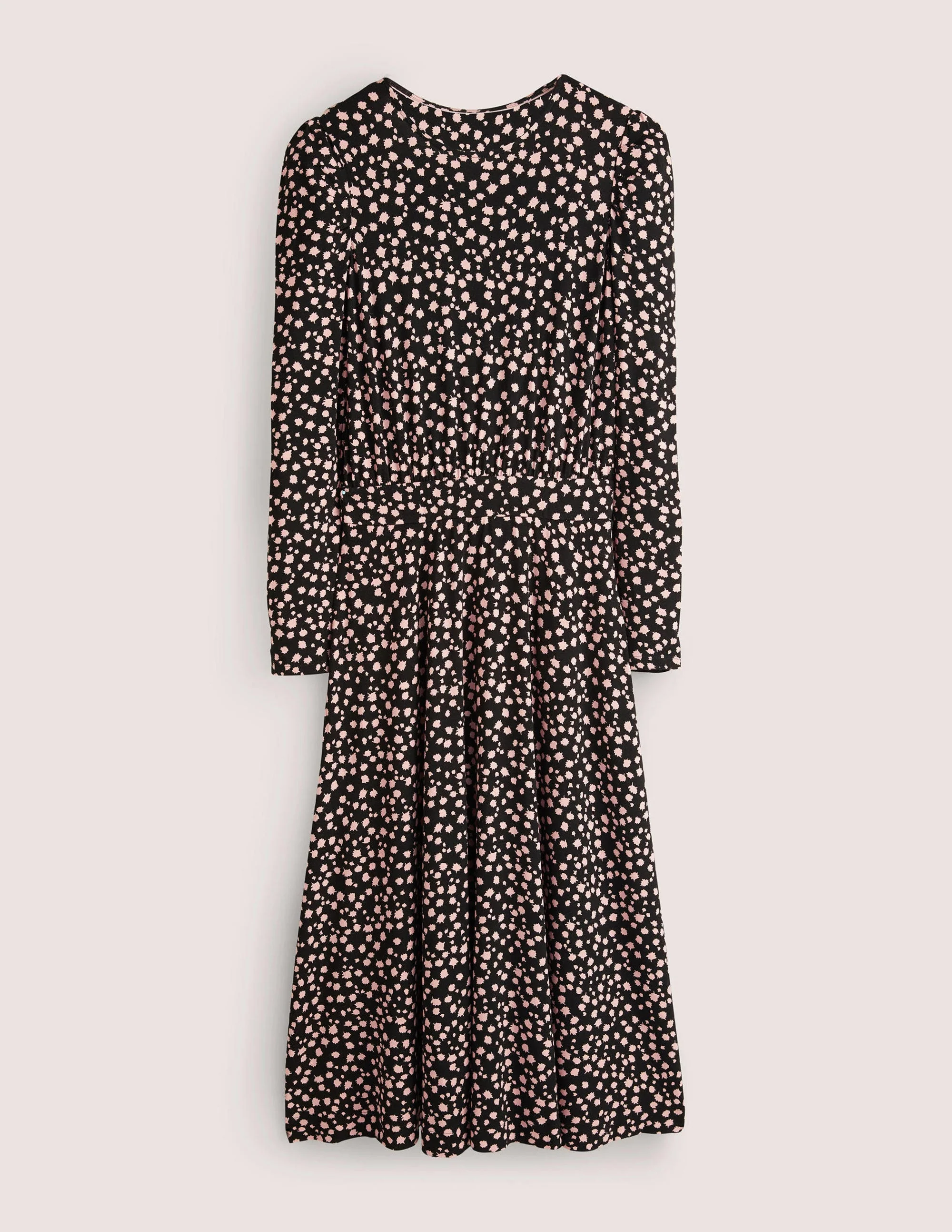 Jersey-Midikleid mit Puffärmeln-Schwarz, Fallende Knospen - Image 6