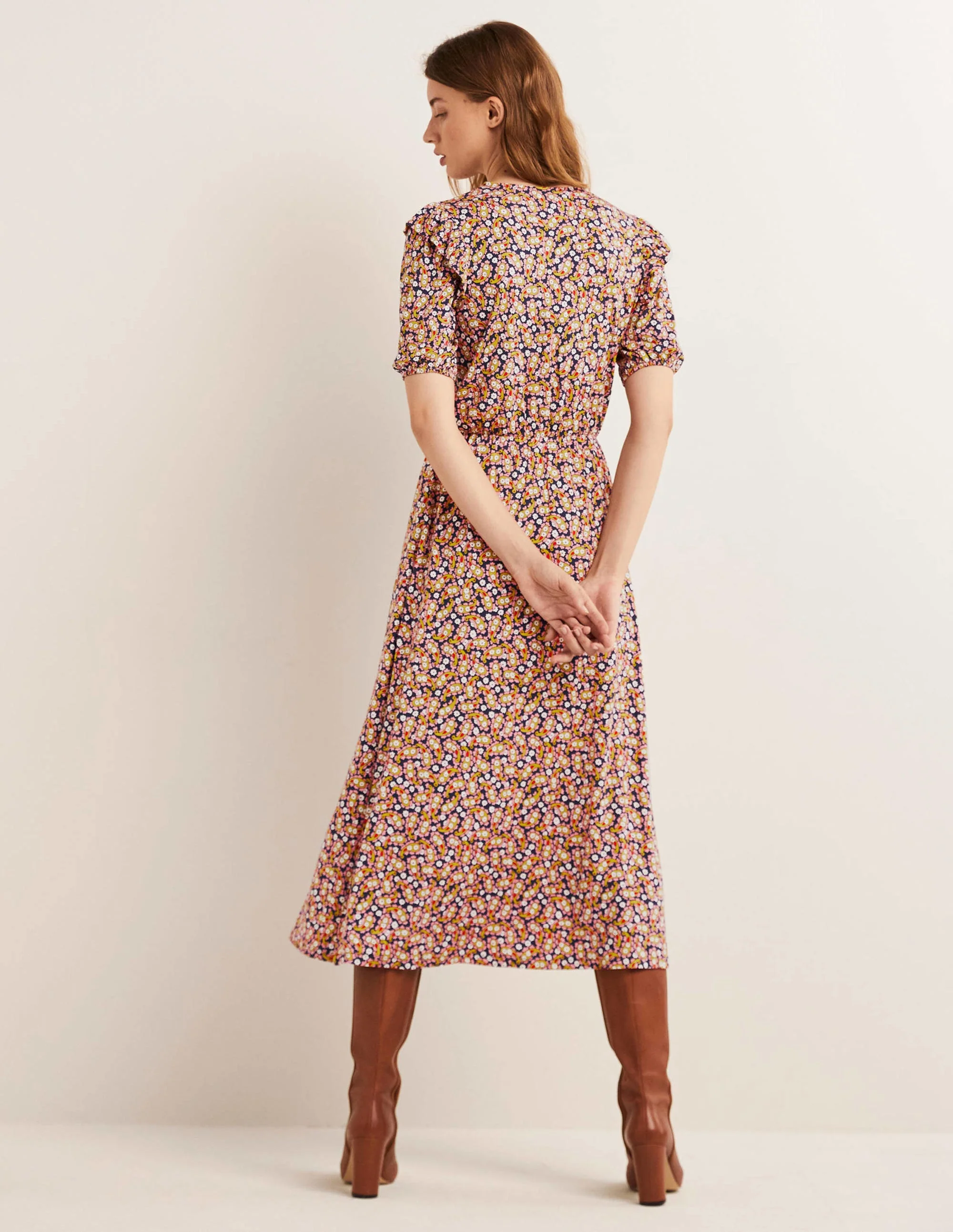 Jersey-Midikleid mit Rüschen-Citronella, Blütenblätter-Paisleymuster - Image 3