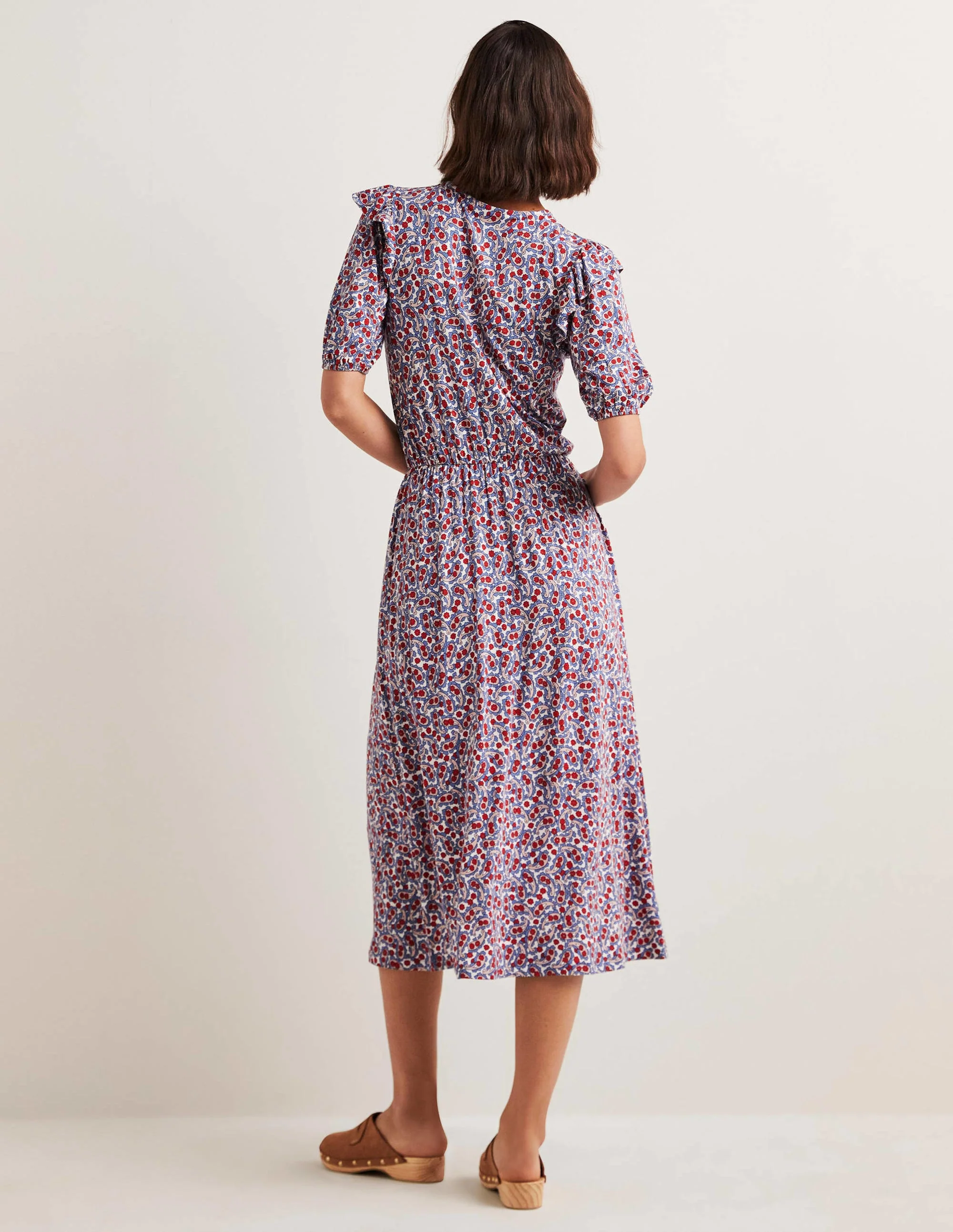 Jersey-Midikleid mit Rüschen-Riveria-Blau, Blütenblätter-Paisleymuster - Image 3