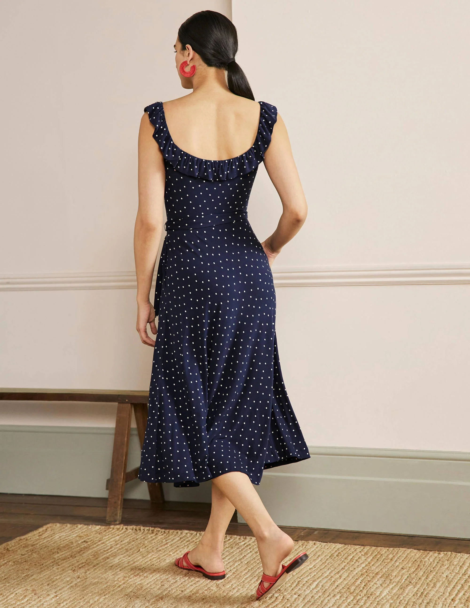 Jersey-Midikleid mit Rüschenkragen-Französisches Navy, Pünktchen - Image 3