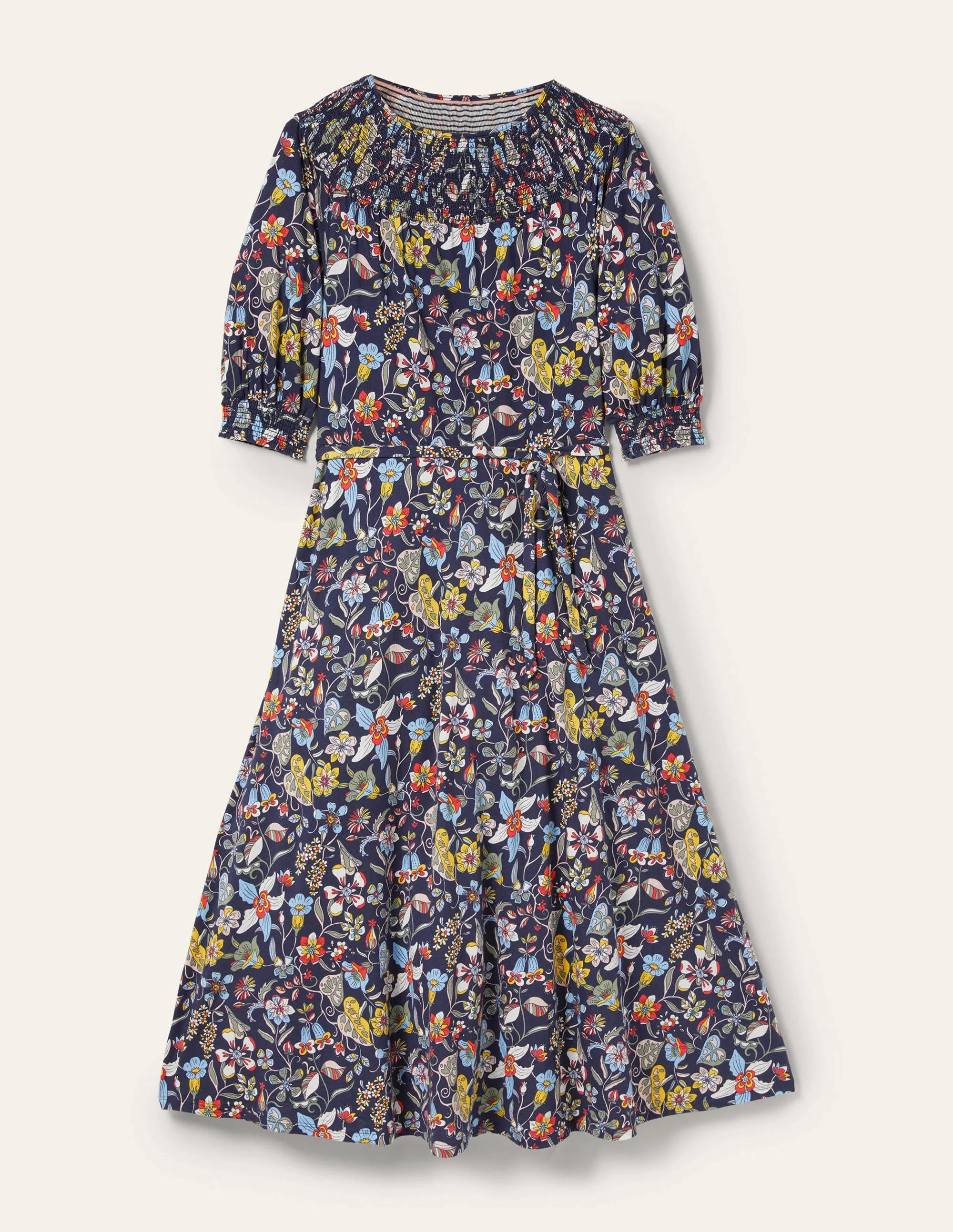 Jersey-Midikleid mit Smokausschnitt-Französisches Navy, Blumenmuster - Image 6