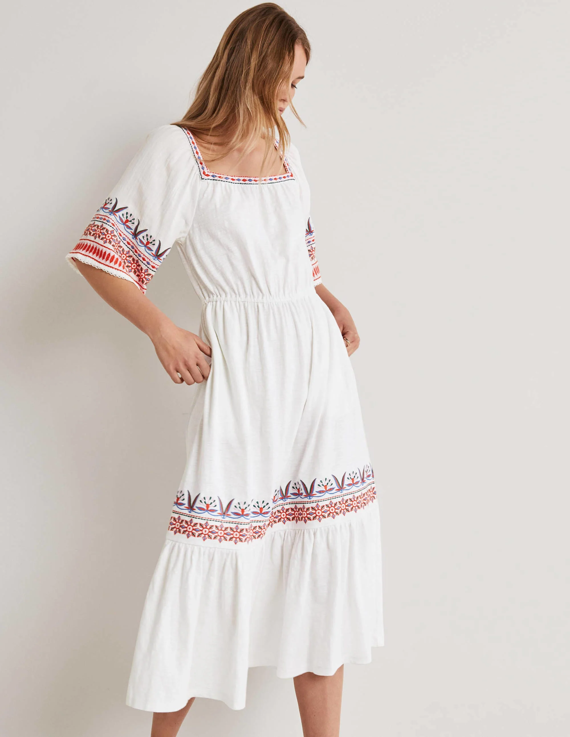 Jersey-Midikleid mit Stickerei-Weiß - Image 4