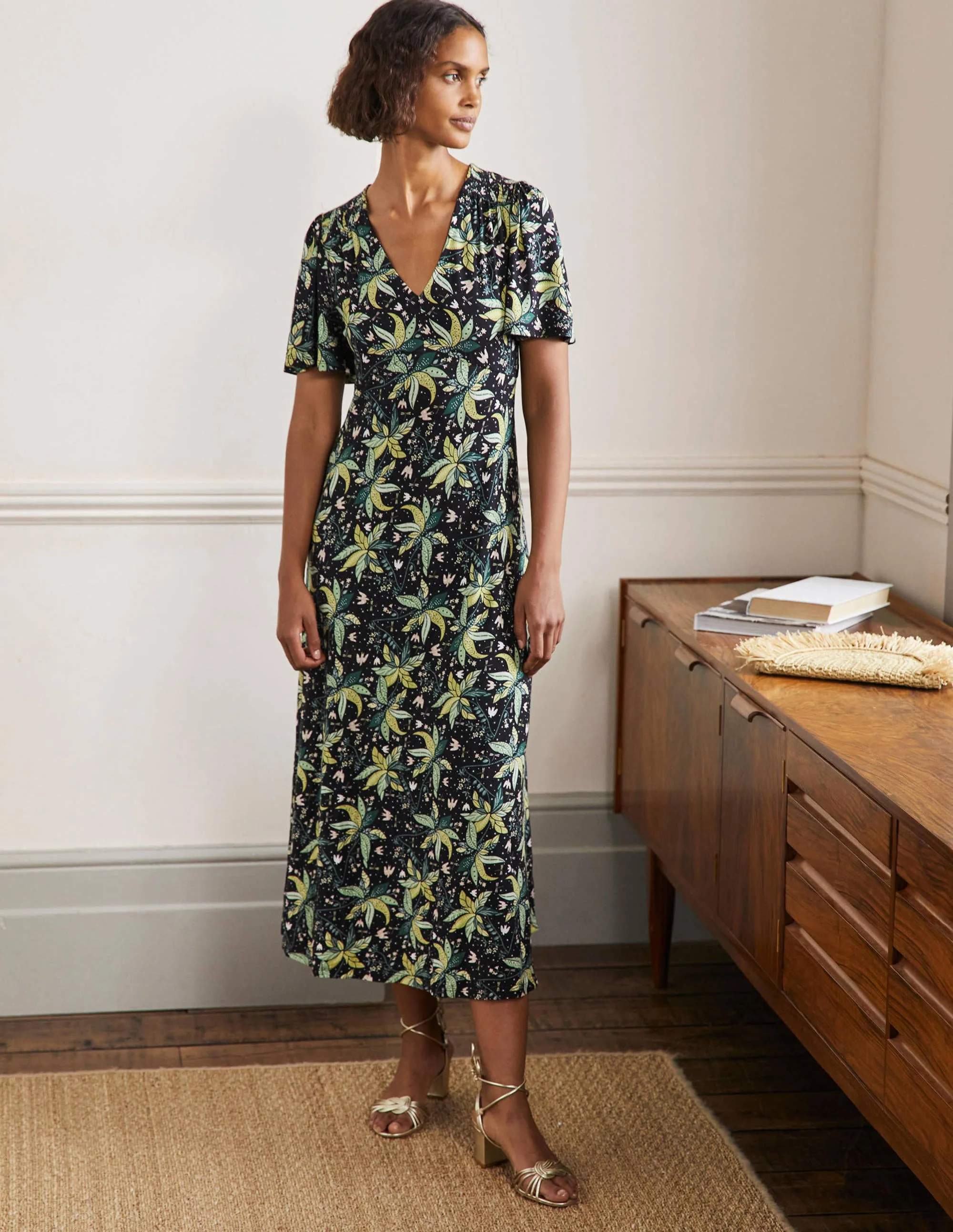 Jersey-Midikleid-Schwarz, Orientalisches Muster