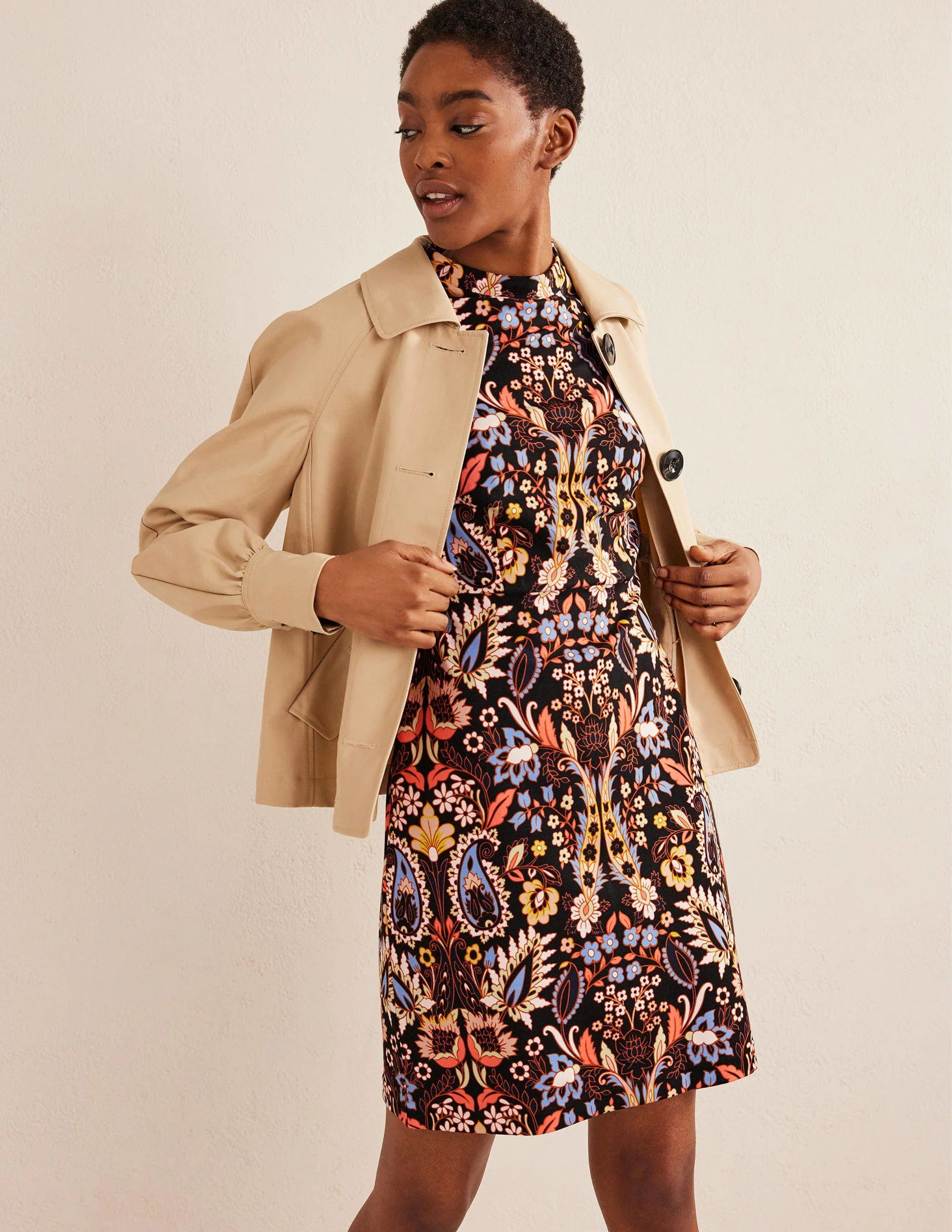 Jersey-Minikleid mit Blousonärmeln-Bunt, Exotische Blätter - Image 5