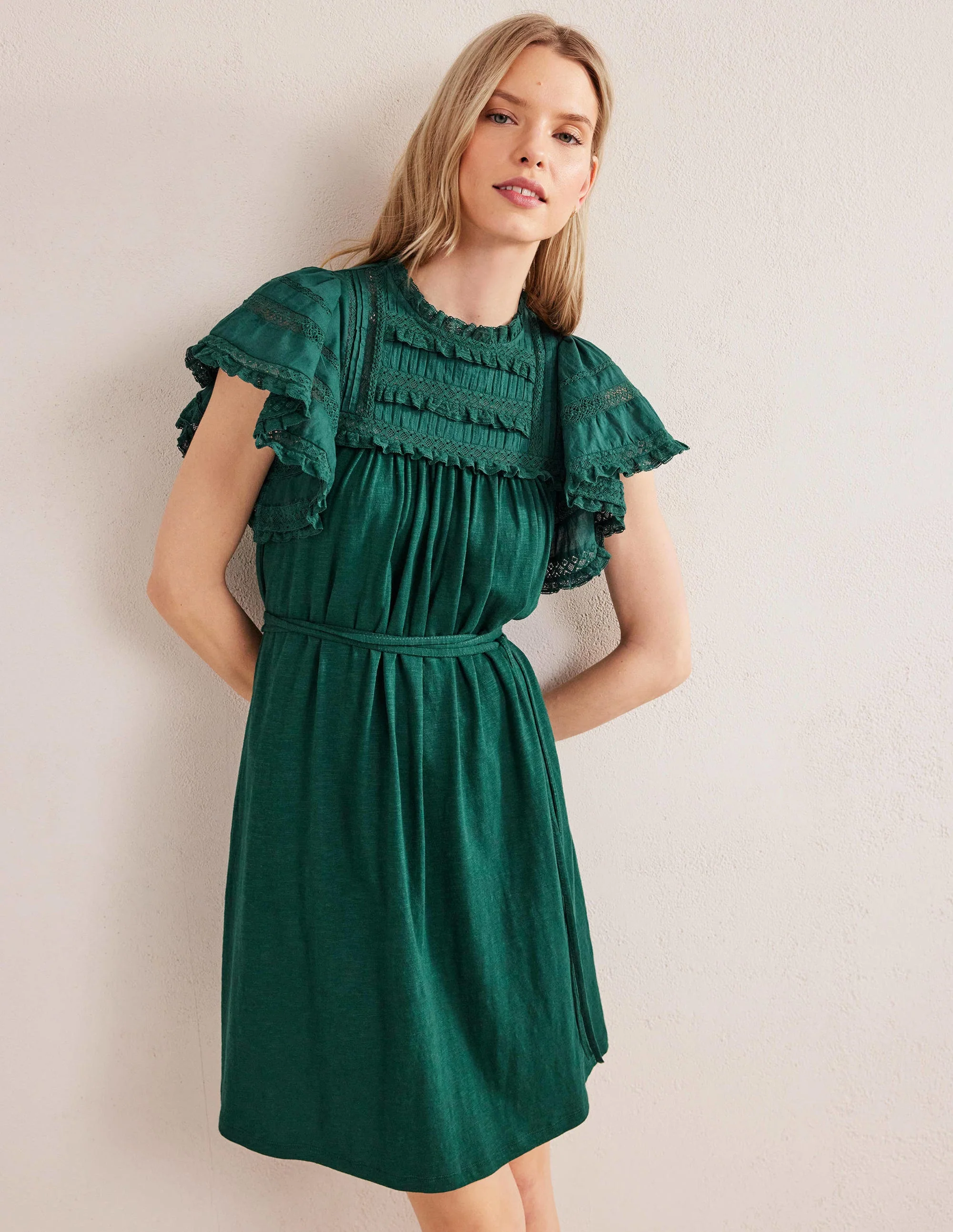 Jersey-Minikleid mit Bortendetail-Dunkles Smaragdgrün - Image 3
