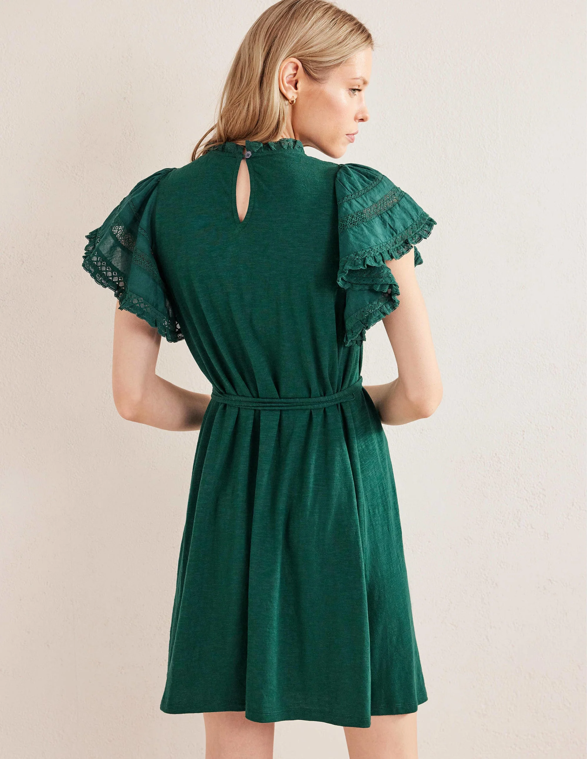 Jersey-Minikleid mit Bortendetail-Dunkles Smaragdgrün - Image 4