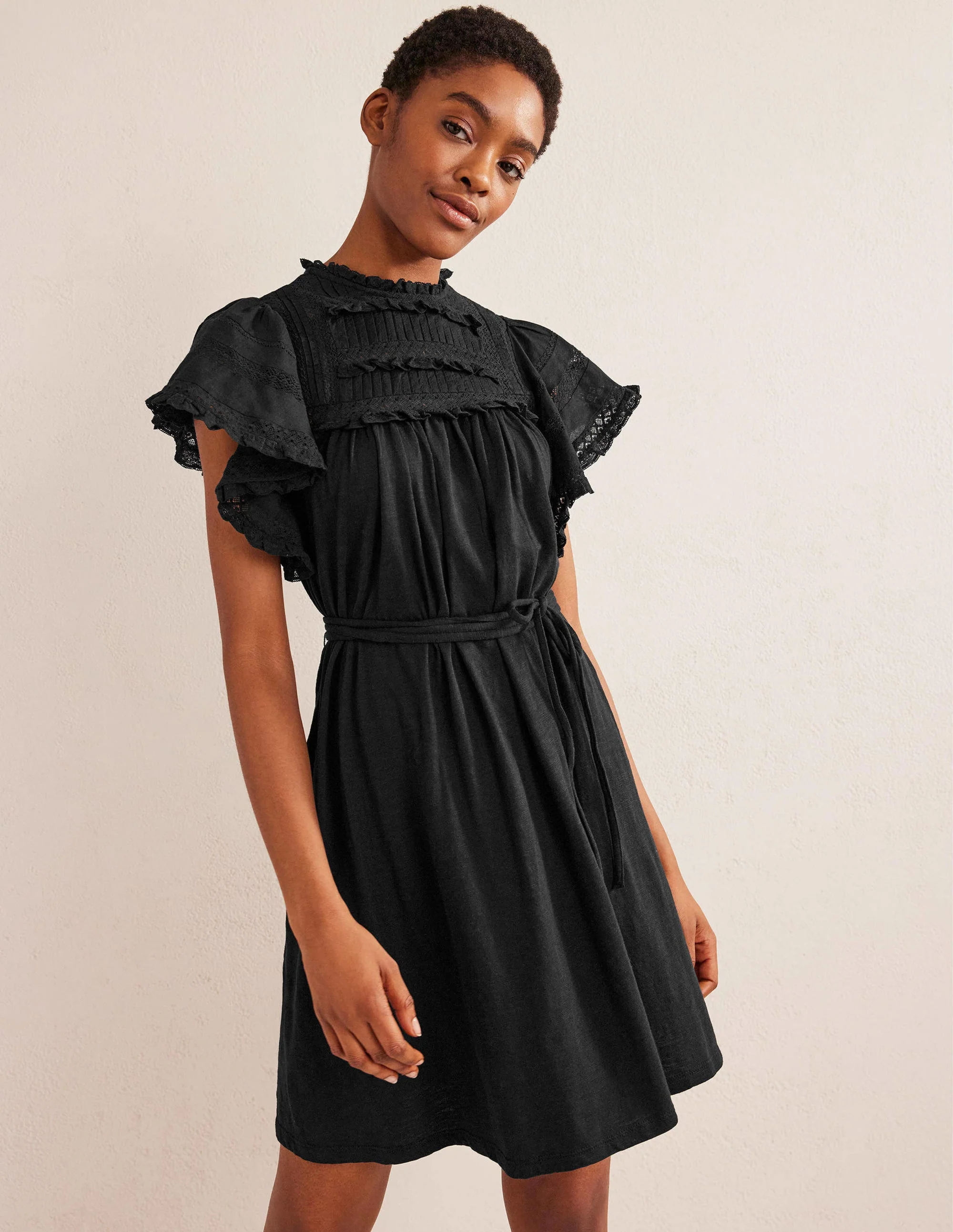 Jersey-Minikleid mit Bortendetail-Schwarz