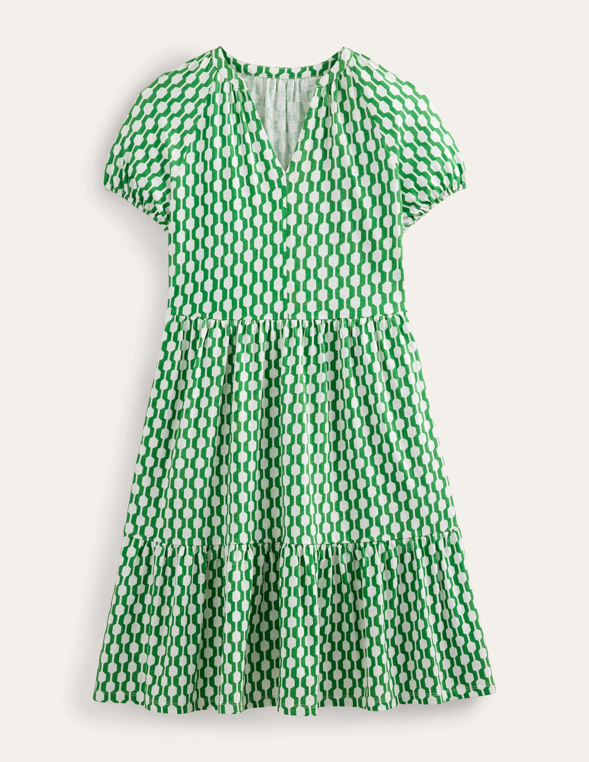 Jersey-Minikleid mit kurzen Ärmeln-Sattes Grün, Geometrisches Muster - Image 5