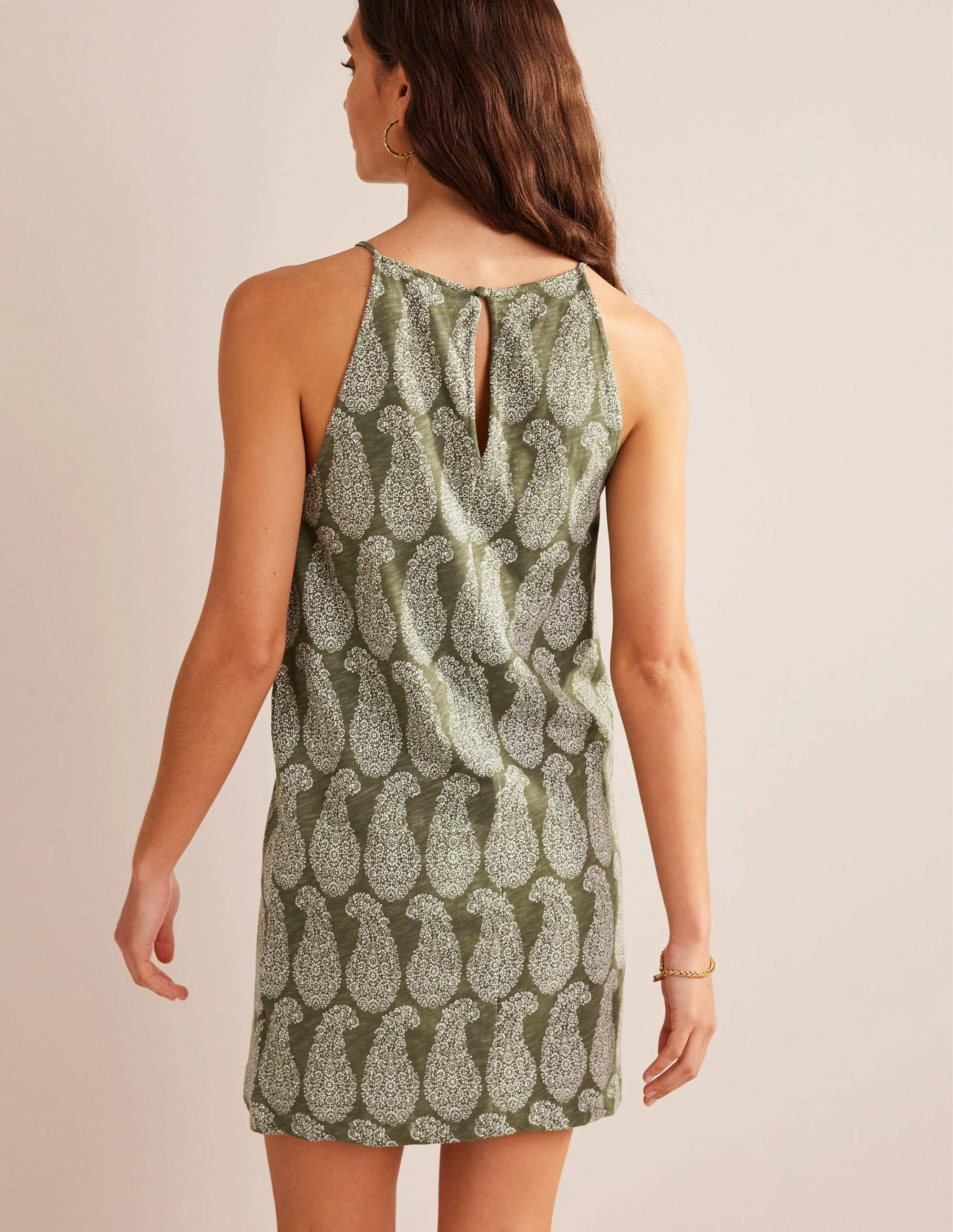 Jersey-Minikleid mit Racer-Ausschnitt-Fichtengrün, Paisleymuster - Image 3