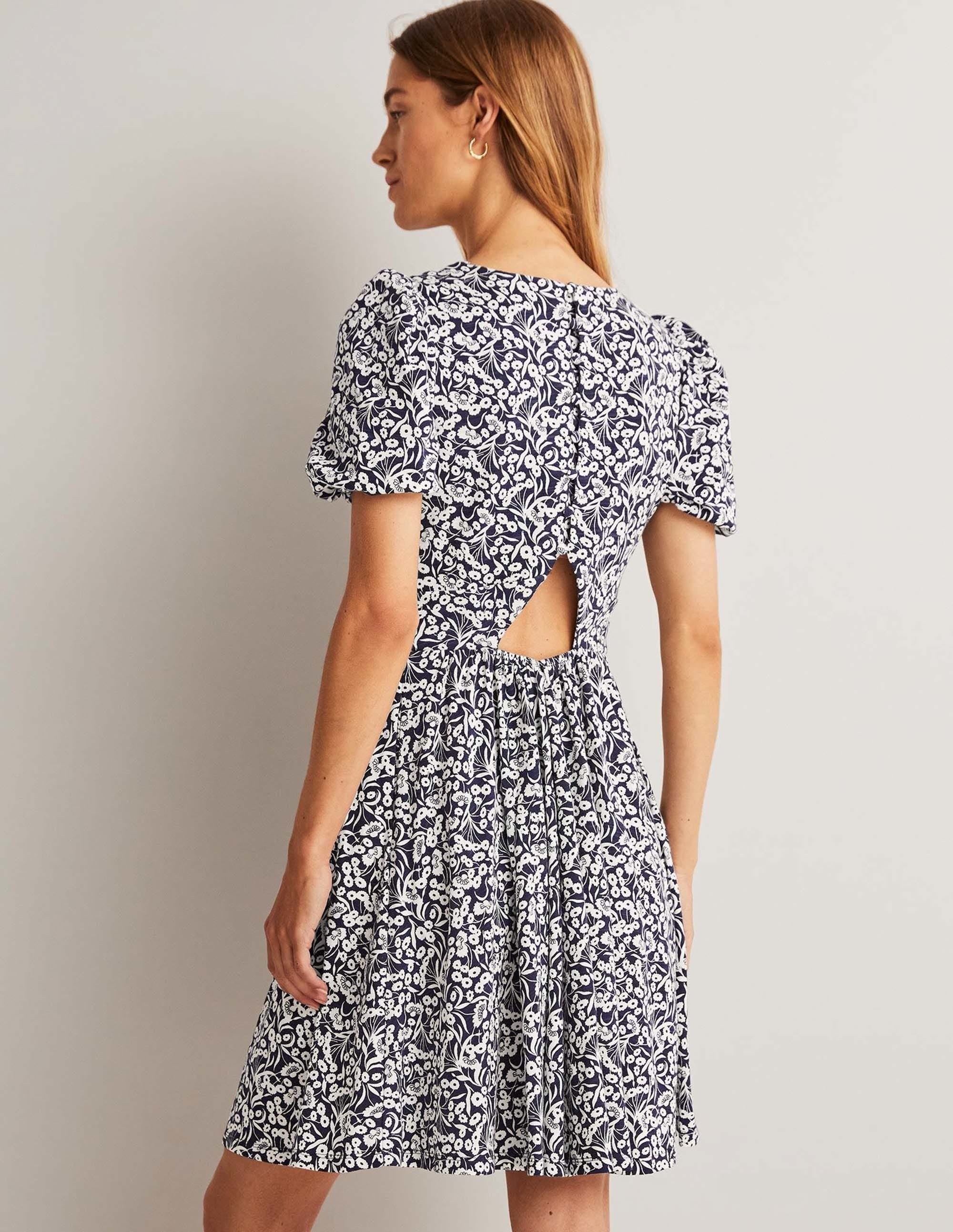 Jersey-Minikleid mit Rückendetail-Navy, Knospen - Image 3