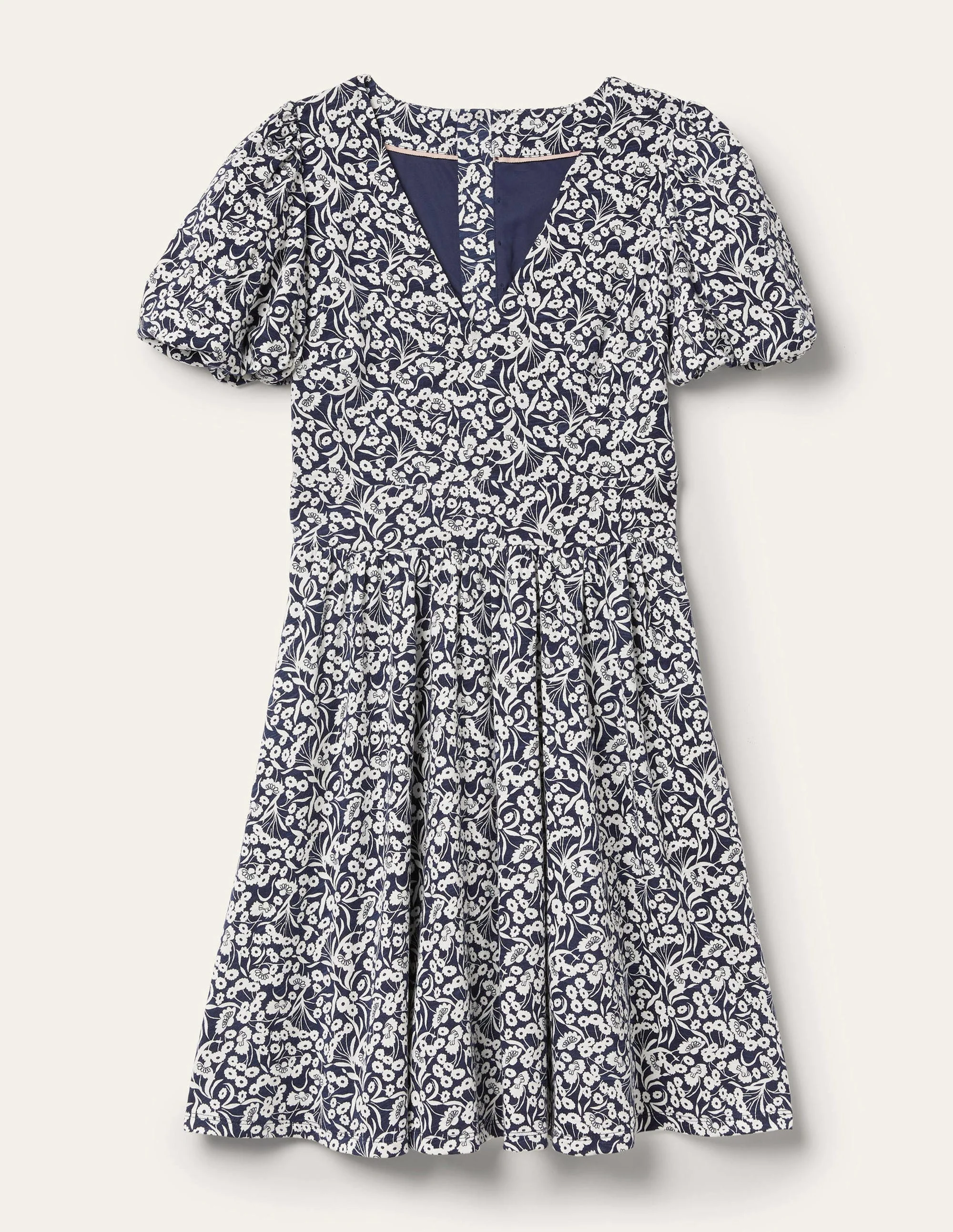 Jersey-Minikleid mit Rückendetail-Navy, Knospen - Image 9