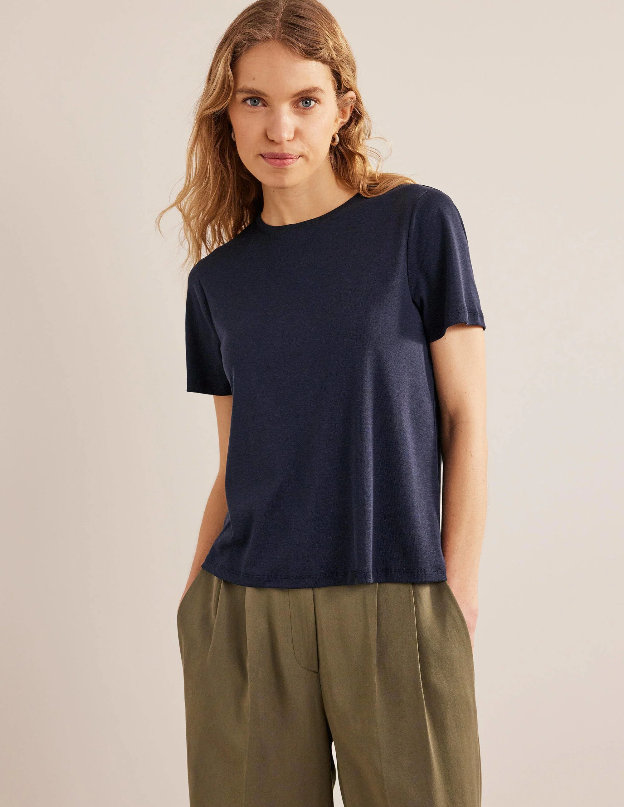Jersey-T-Shirt mit Rundhalsausschnitt-Marineblau