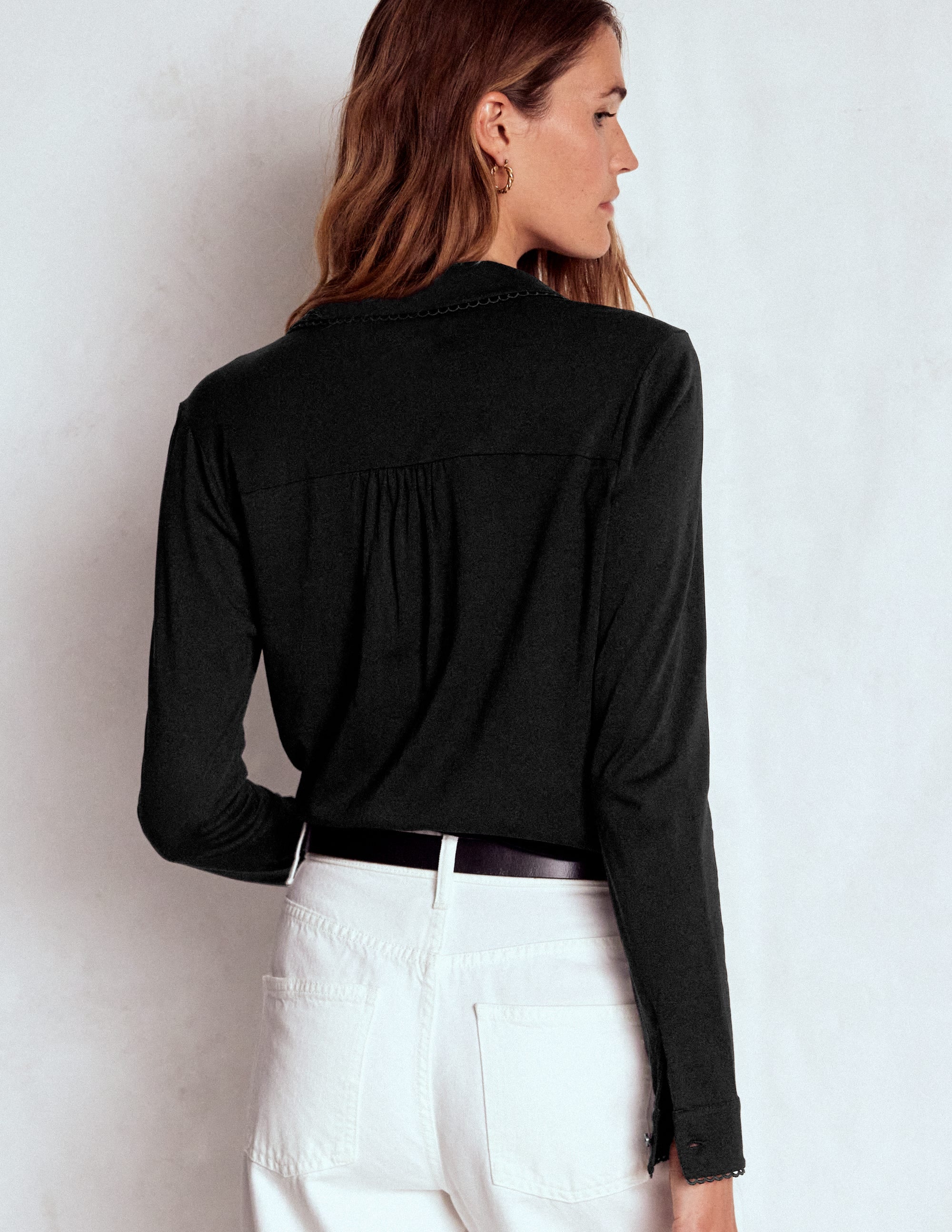 Jerseyhemd mit Picot-Besatz-Schwarz - Image 3