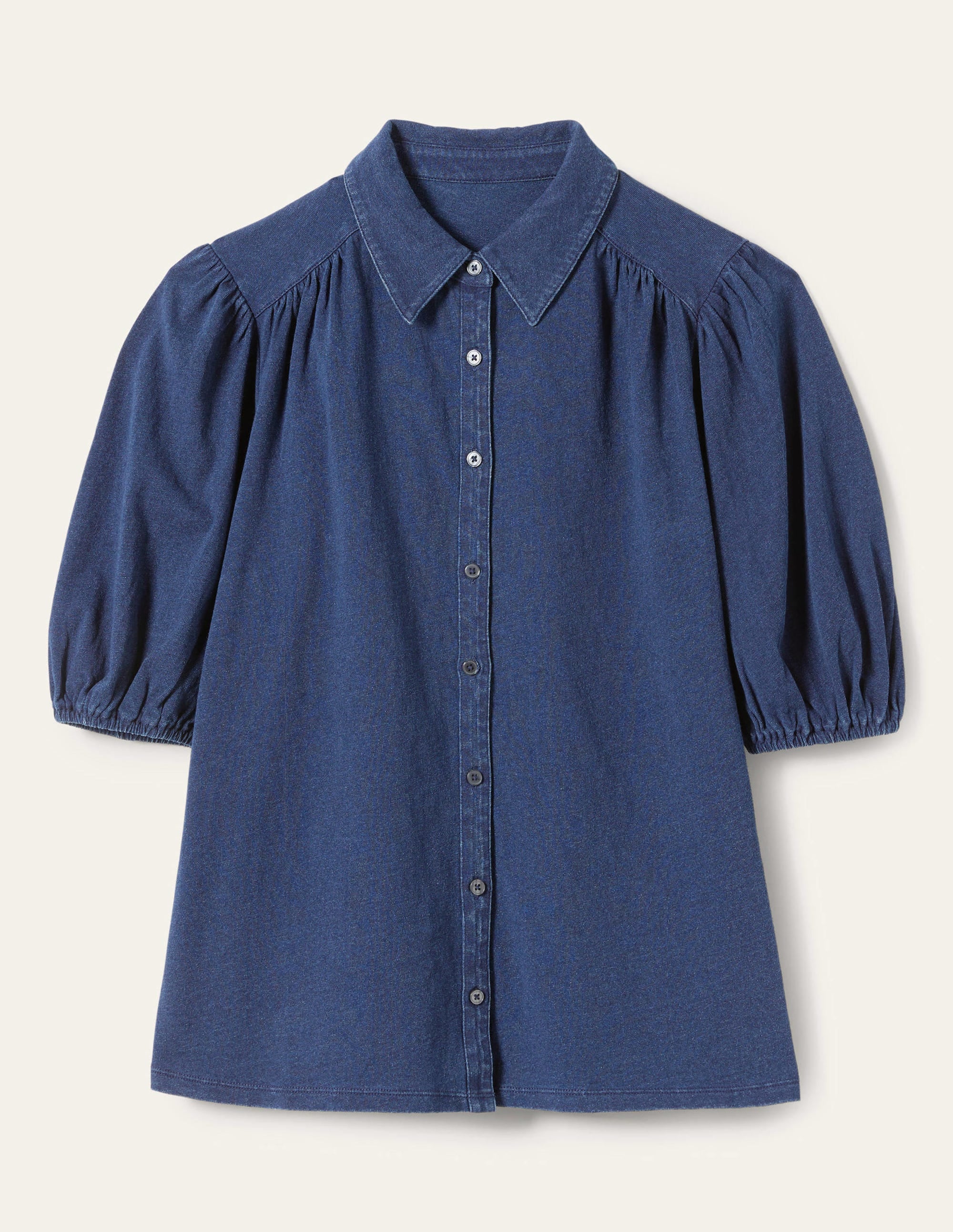 Jerseyhemd mit Puffärmeln-Mittleres Indigoblau - Image 10