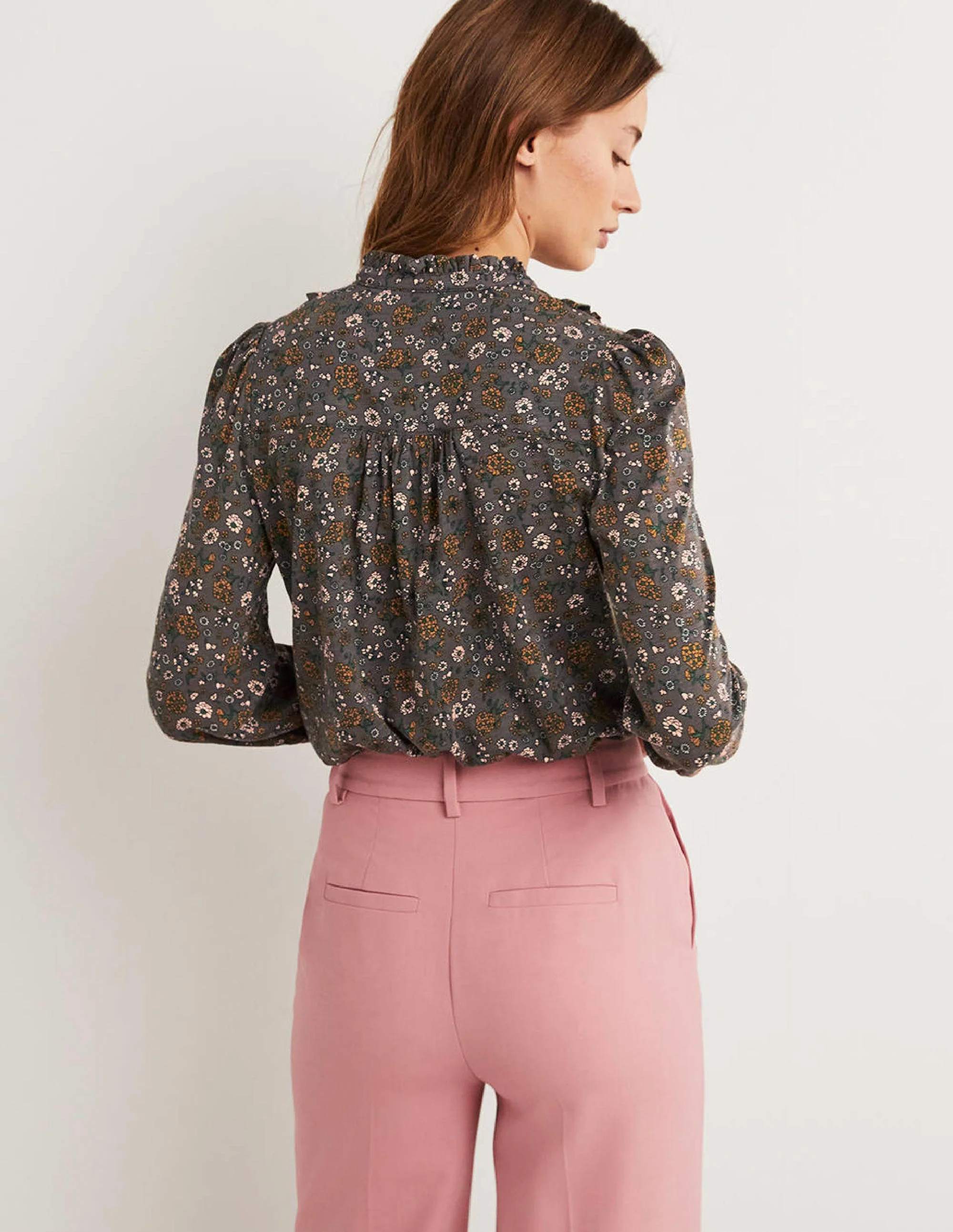 Jerseyhemd mit Rüschen-Grau, Filigranes Blumenmuster - Image 3