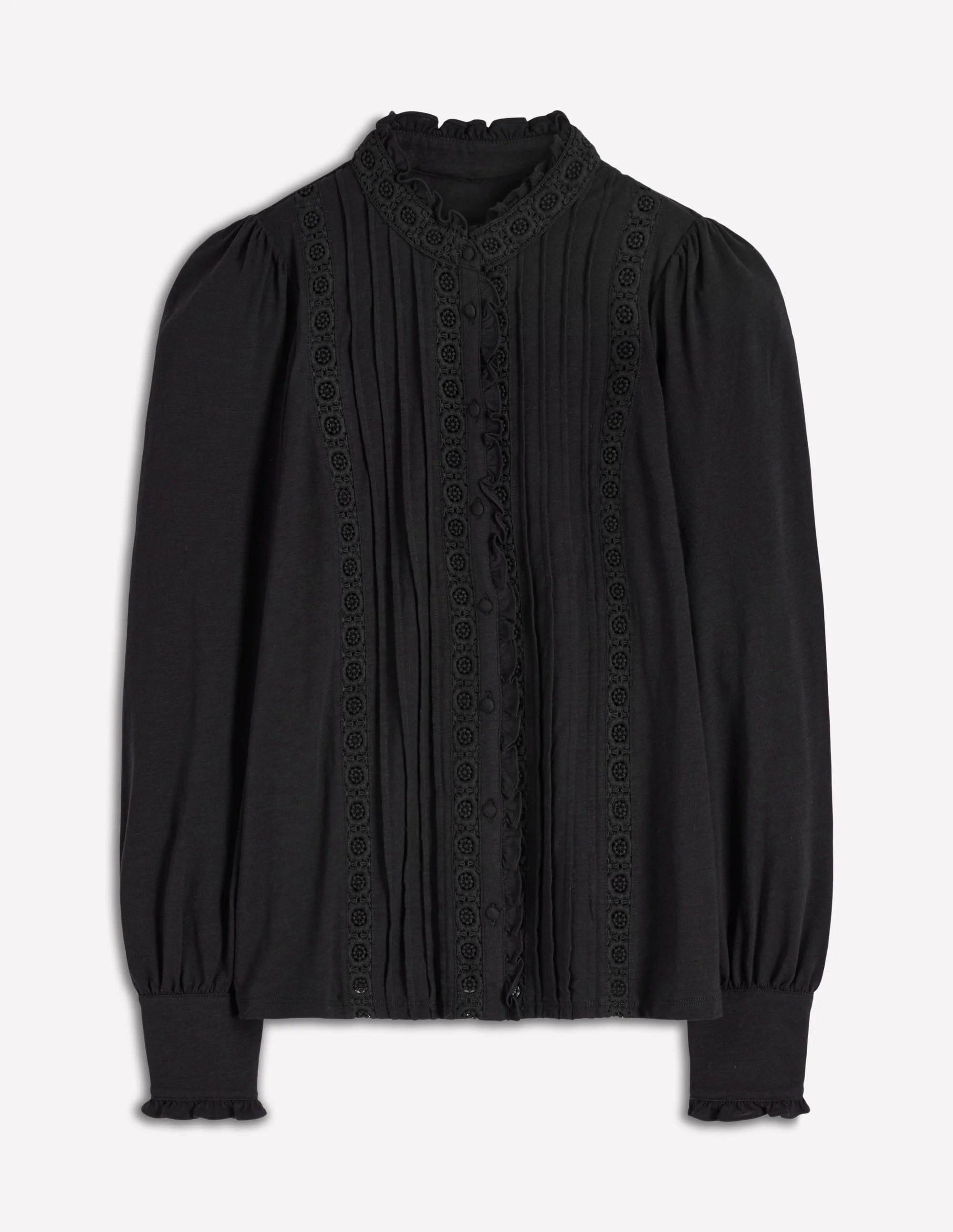 Jerseyhemd mit Spitzendetail-Schwarz - Image 5