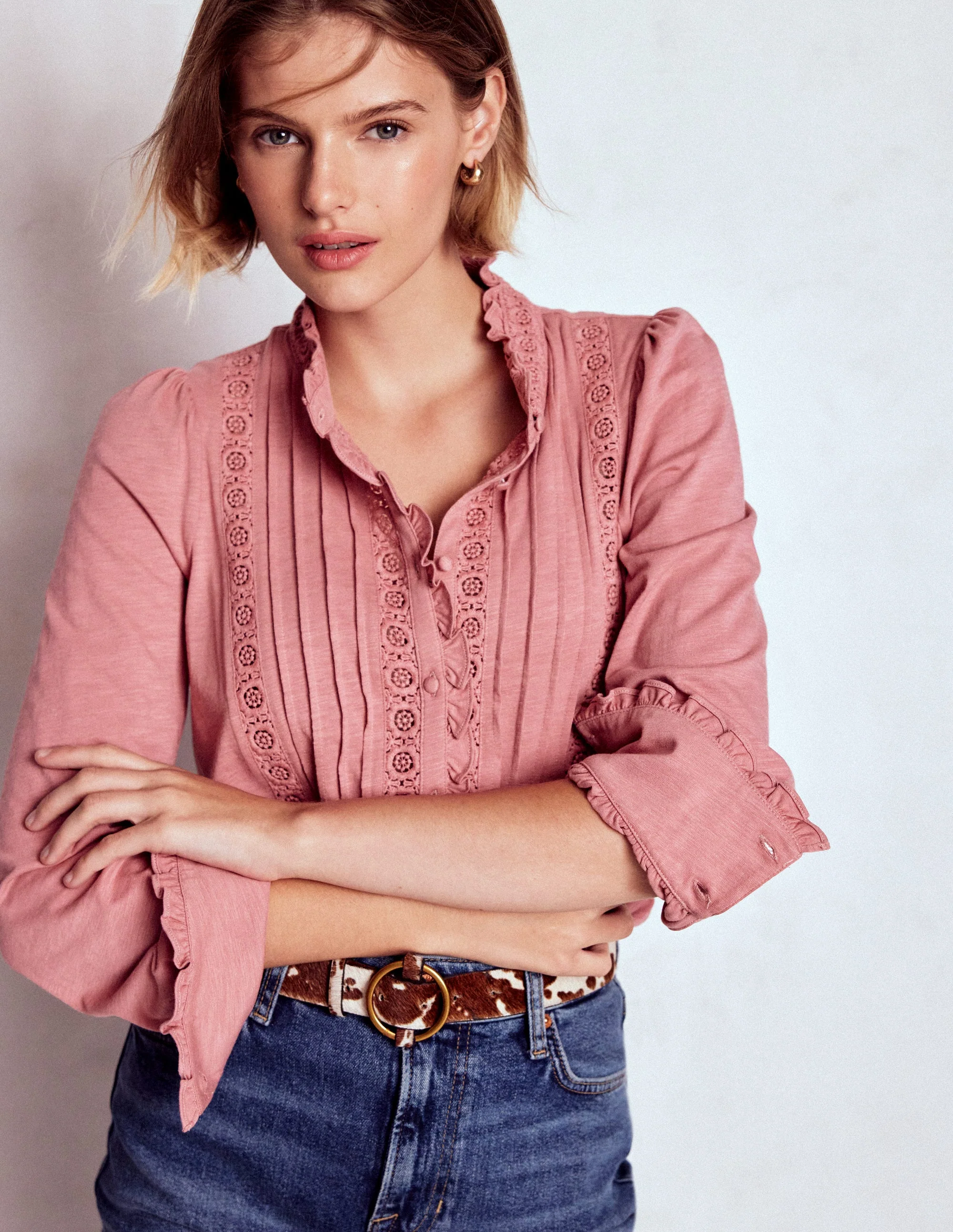 Jerseyhemd mit Spitzendetail-Vintagerosa