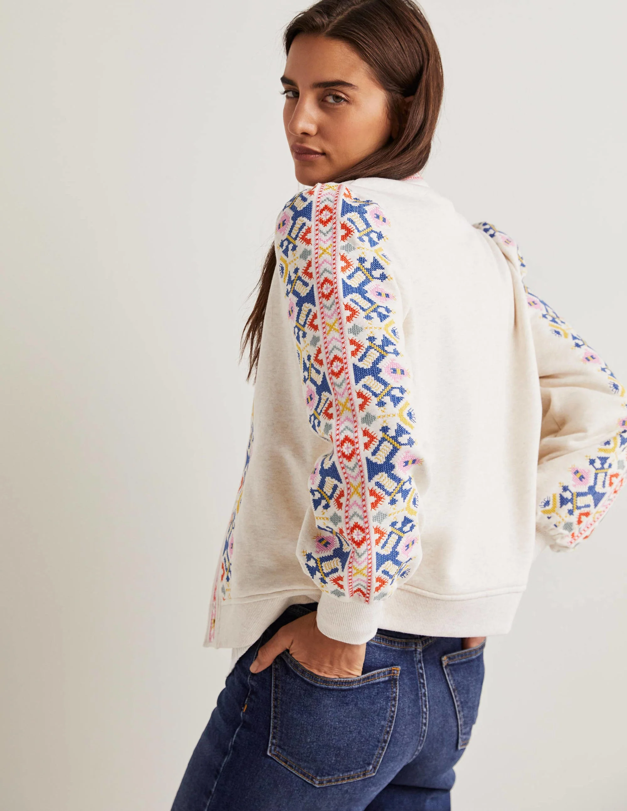 Jerseyjacke mit Stickerei-Hellbeige Meliert, Stickerei - Image 5