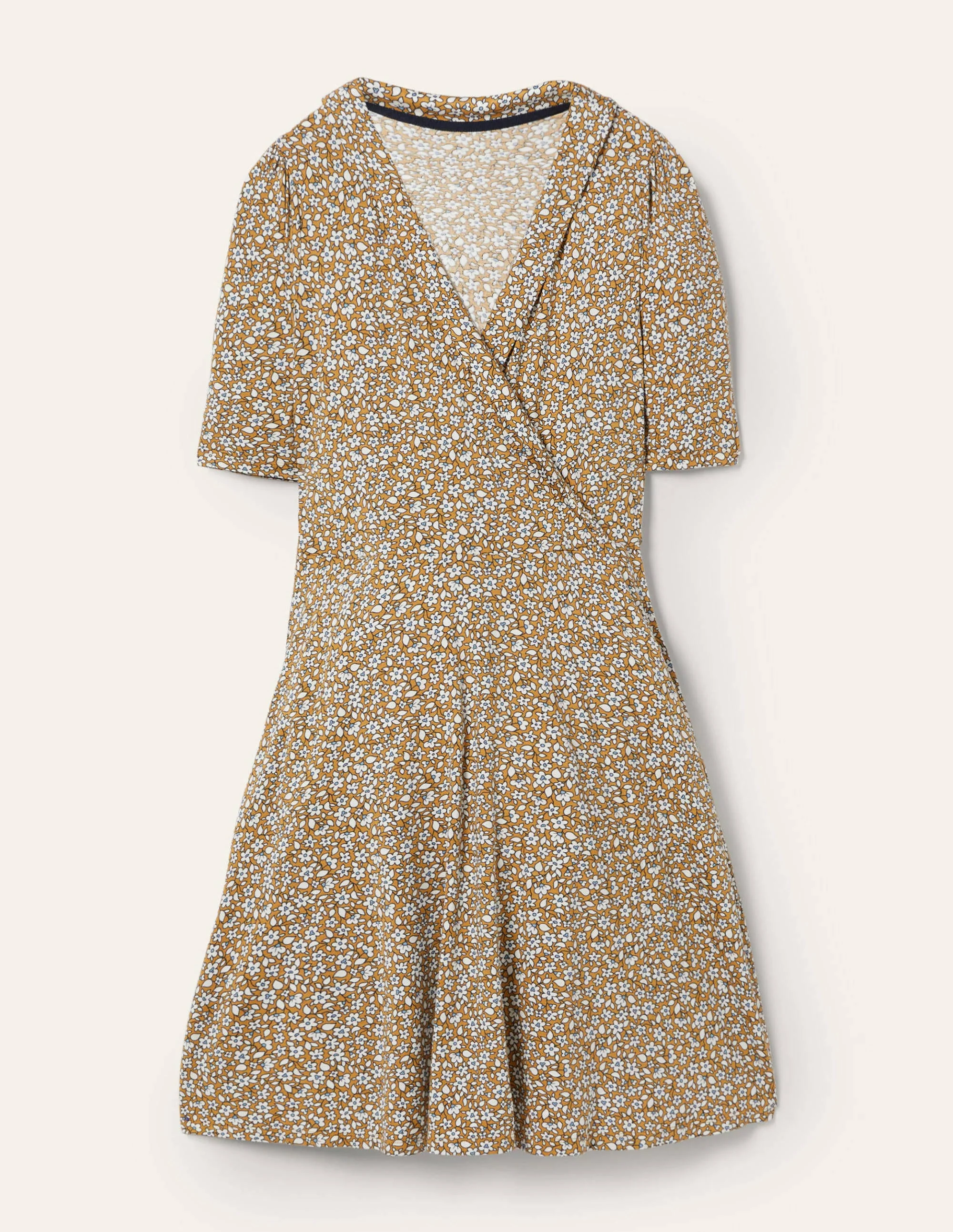 Jerseykleid mit fixierter Wickeloptik-Briochebraun, Blütenknospenmuster - Image 5