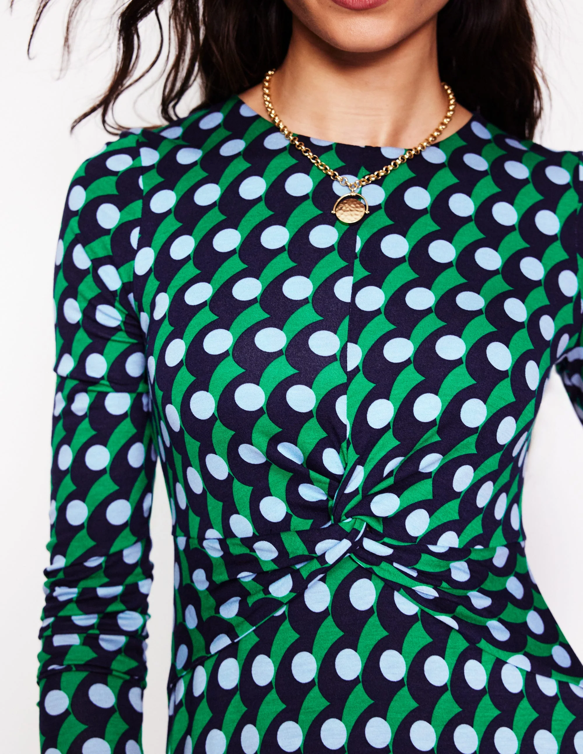 Jerseykleid mit gedrehter Taille-Marineblau, Polka-Welle - Image 2