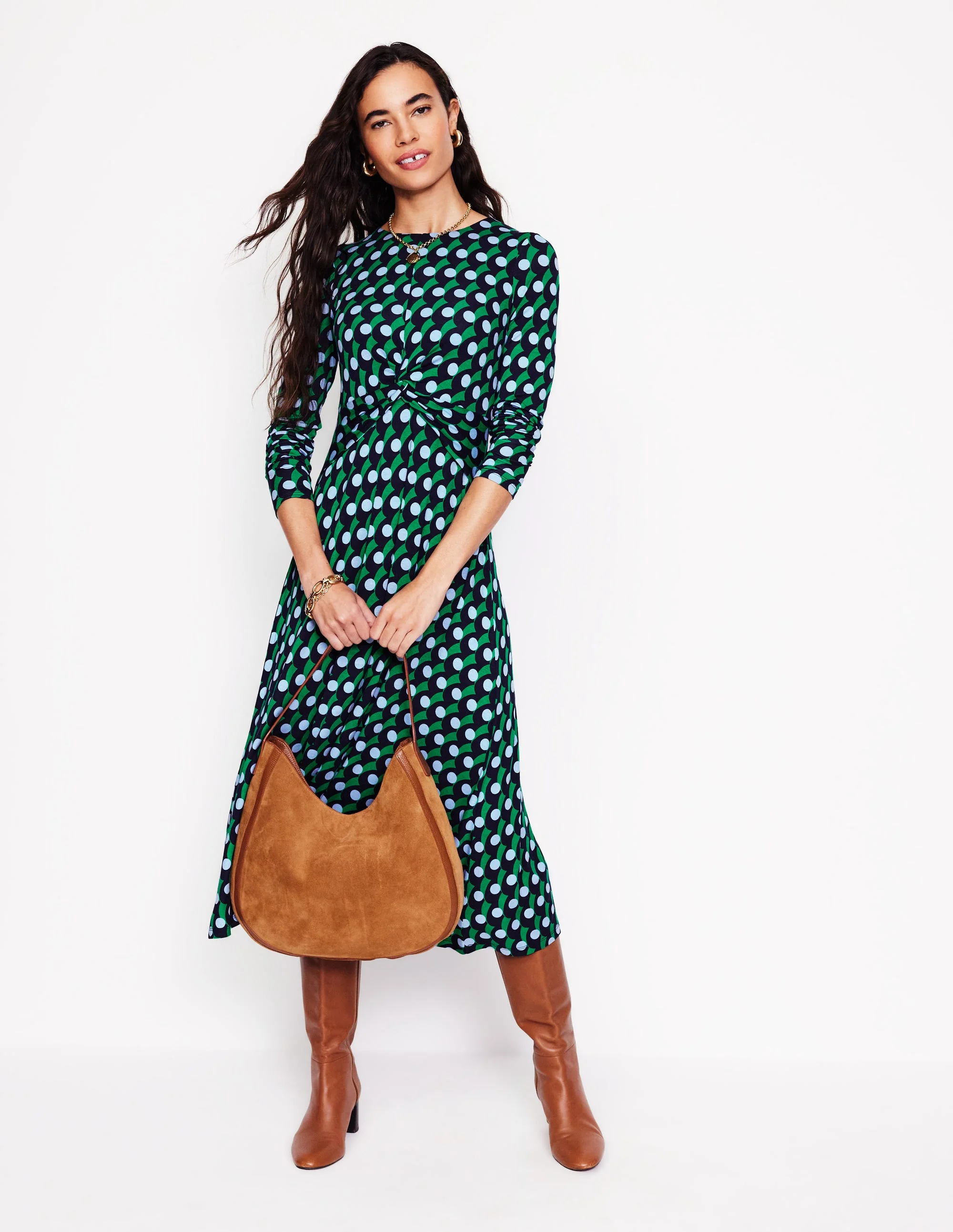 Jerseykleid mit gedrehter Taille-Marineblau, Polka-Welle - Image 4