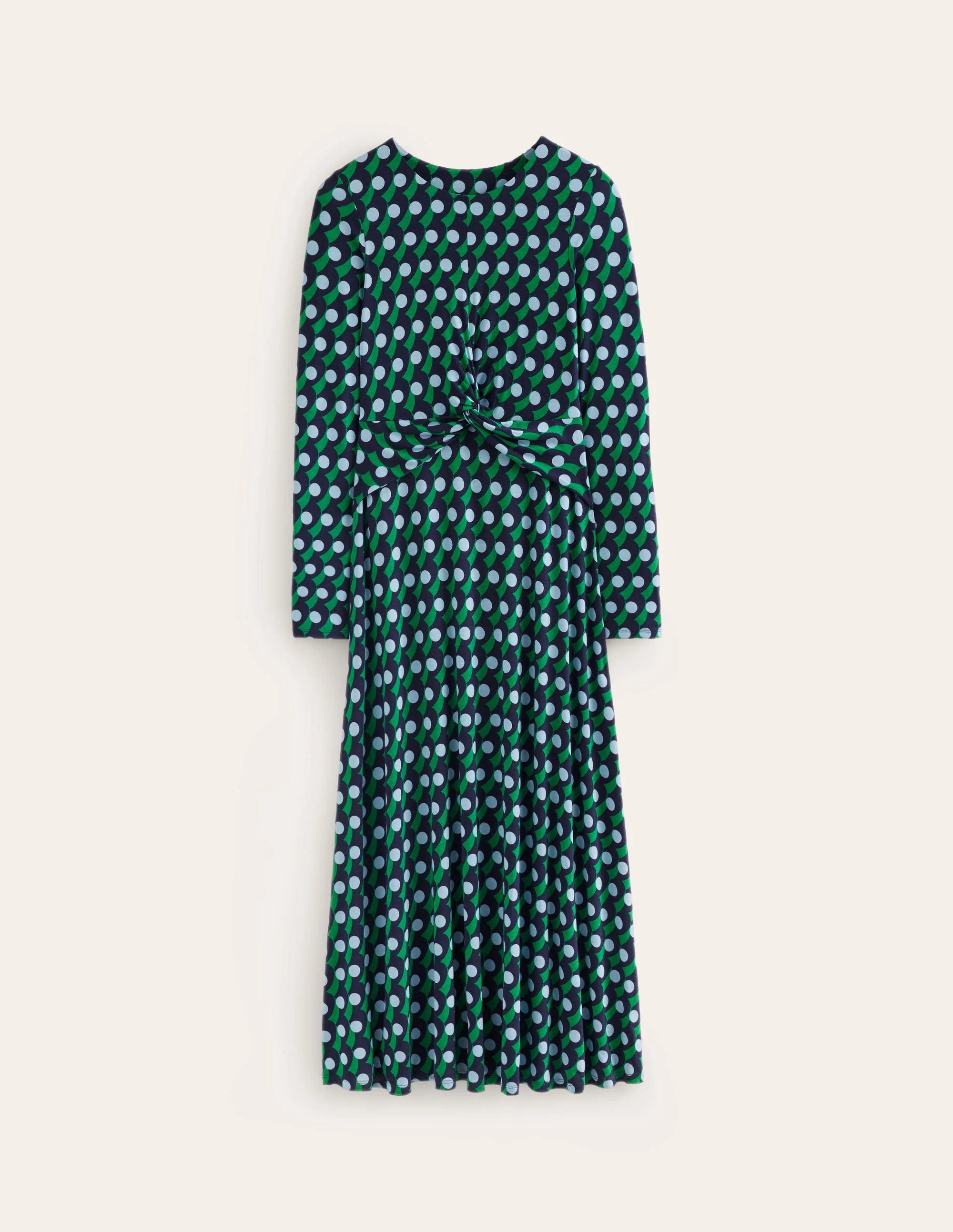 Jerseykleid mit gedrehter Taille-Marineblau, Polka-Welle - Image 6