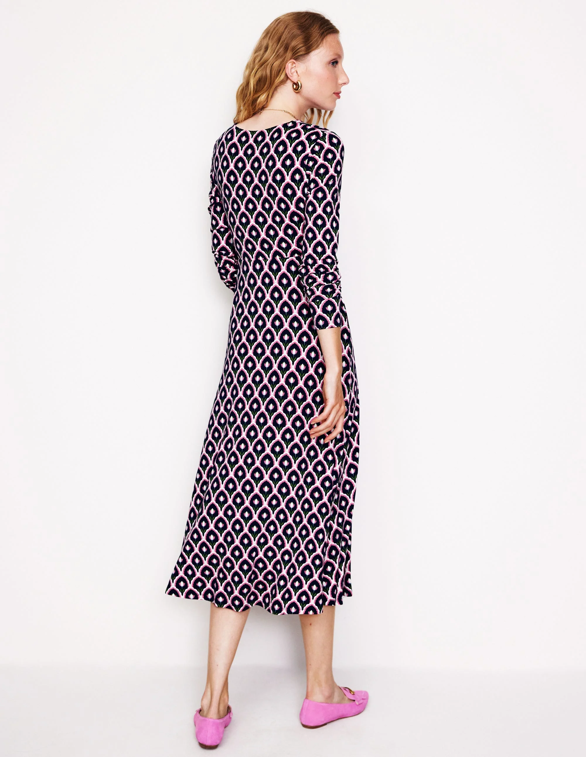 Jerseykleid mit gedrehter Taille-Marineblau, Tulpenmuschel - Image 3
