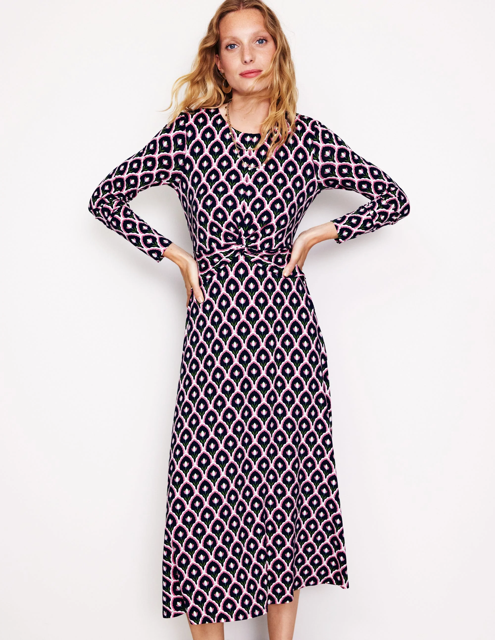 Jerseykleid mit gedrehter Taille-Marineblau, Tulpenmuschel - Image 4