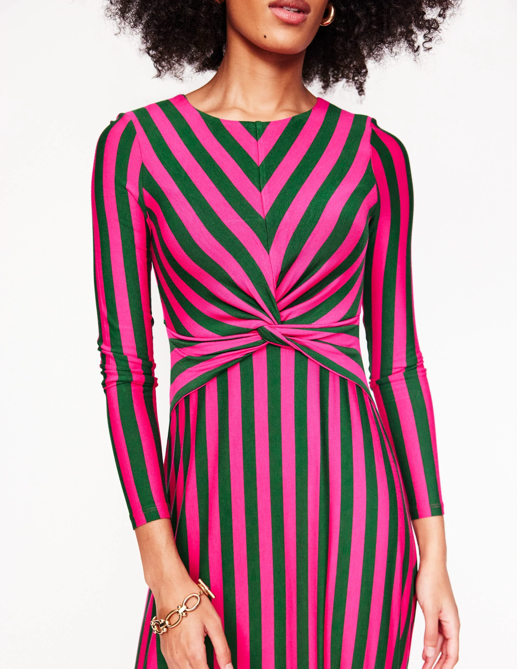 Jerseykleid mit gedrehter Taille-Rosa Pfau und Eden, Streifen - Image 2