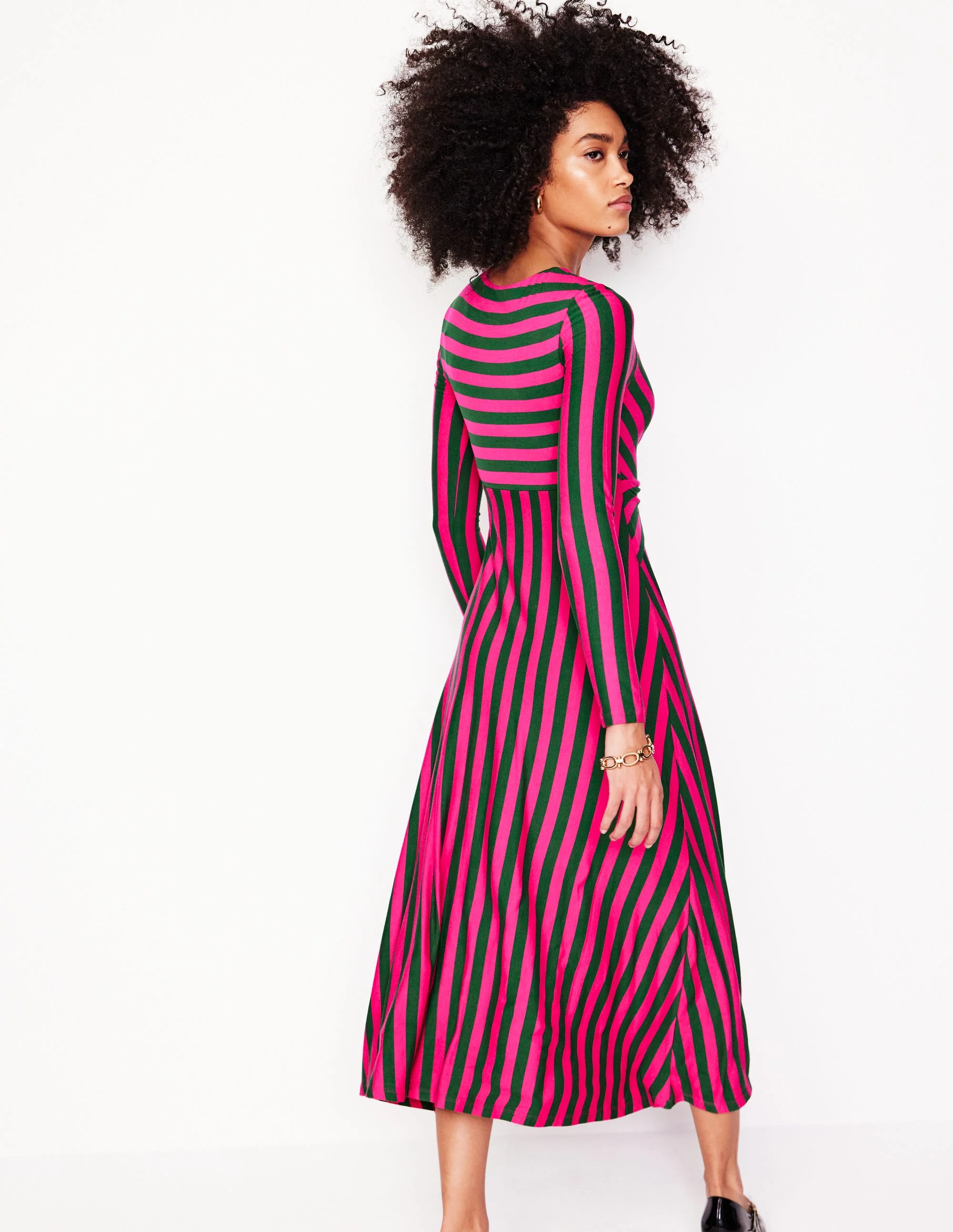 Jerseykleid mit gedrehter Taille-Rosa Pfau und Eden, Streifen - Image 3