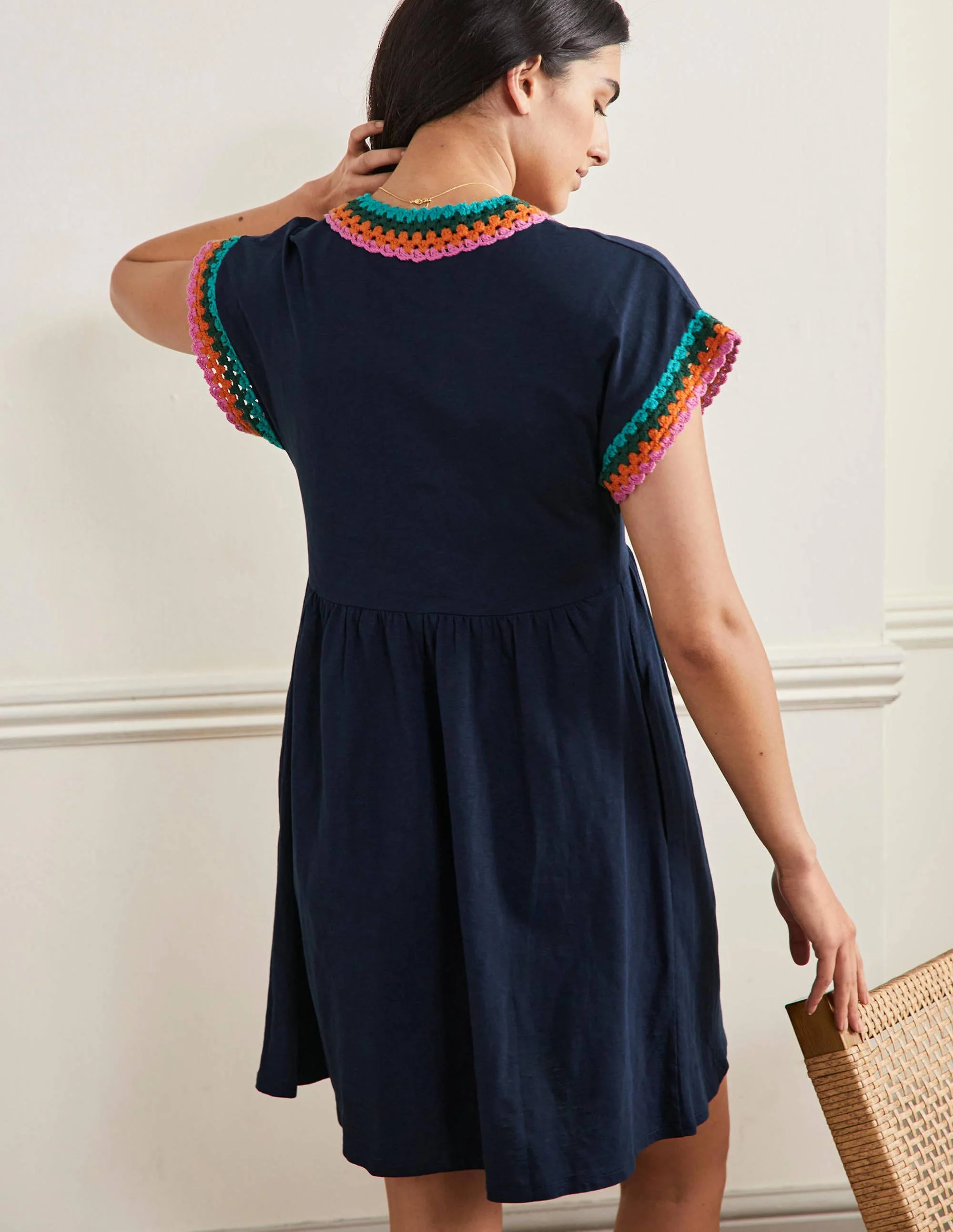 Jerseykleid mit Häkelborte-Marineblau - Image 3
