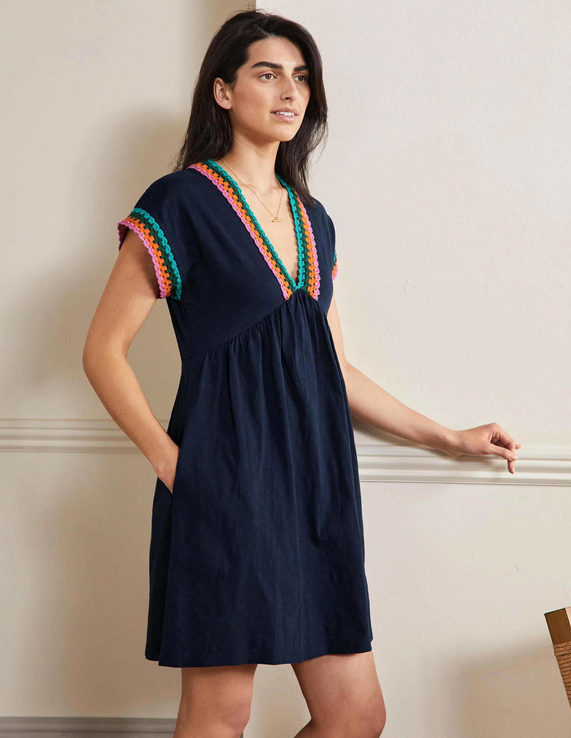 Jerseykleid mit Häkelborte-Marineblau - Image 4