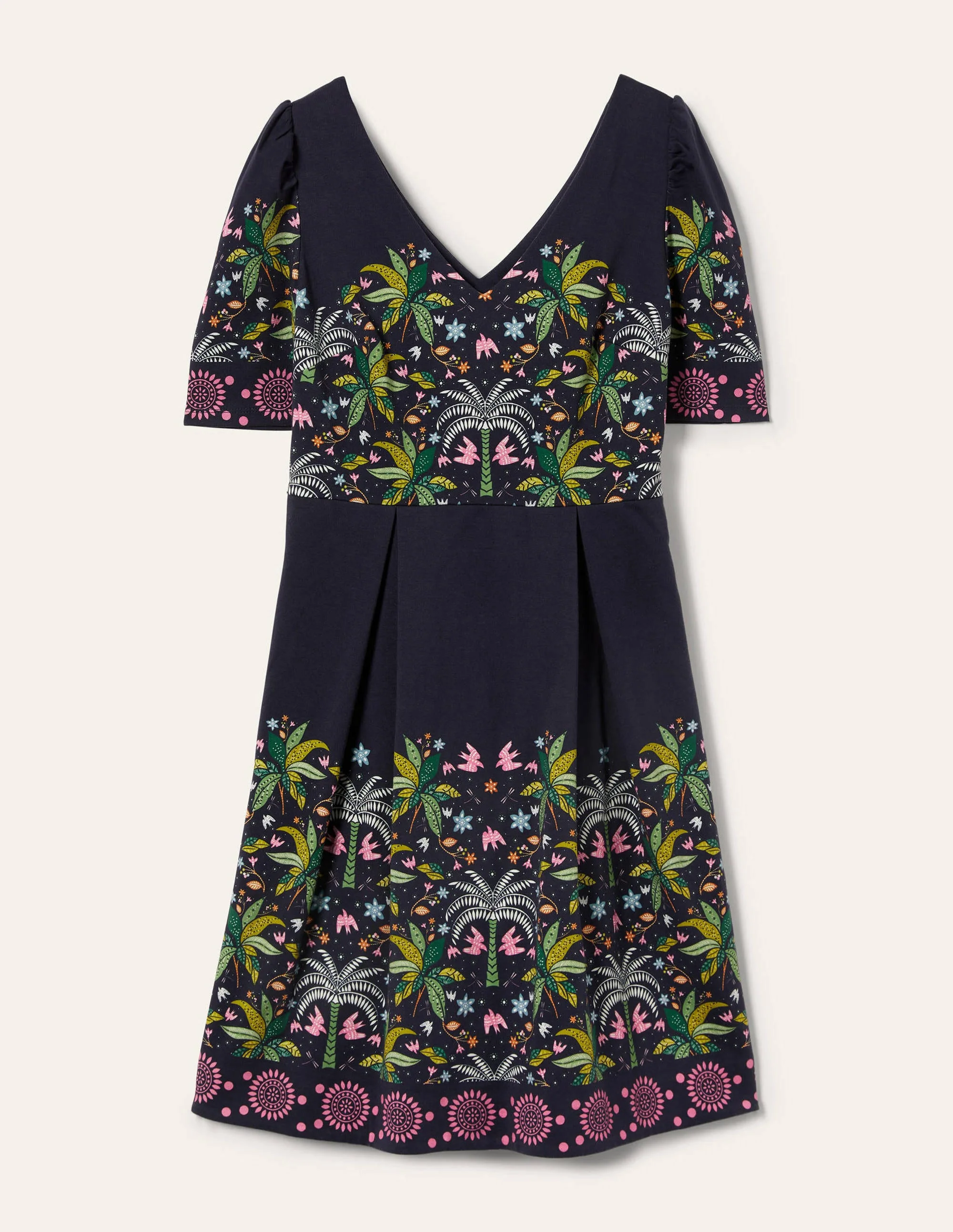 Jerseykleid mit Puffärmeln-Navy, Orientalisches Palmenmuster - Image 5
