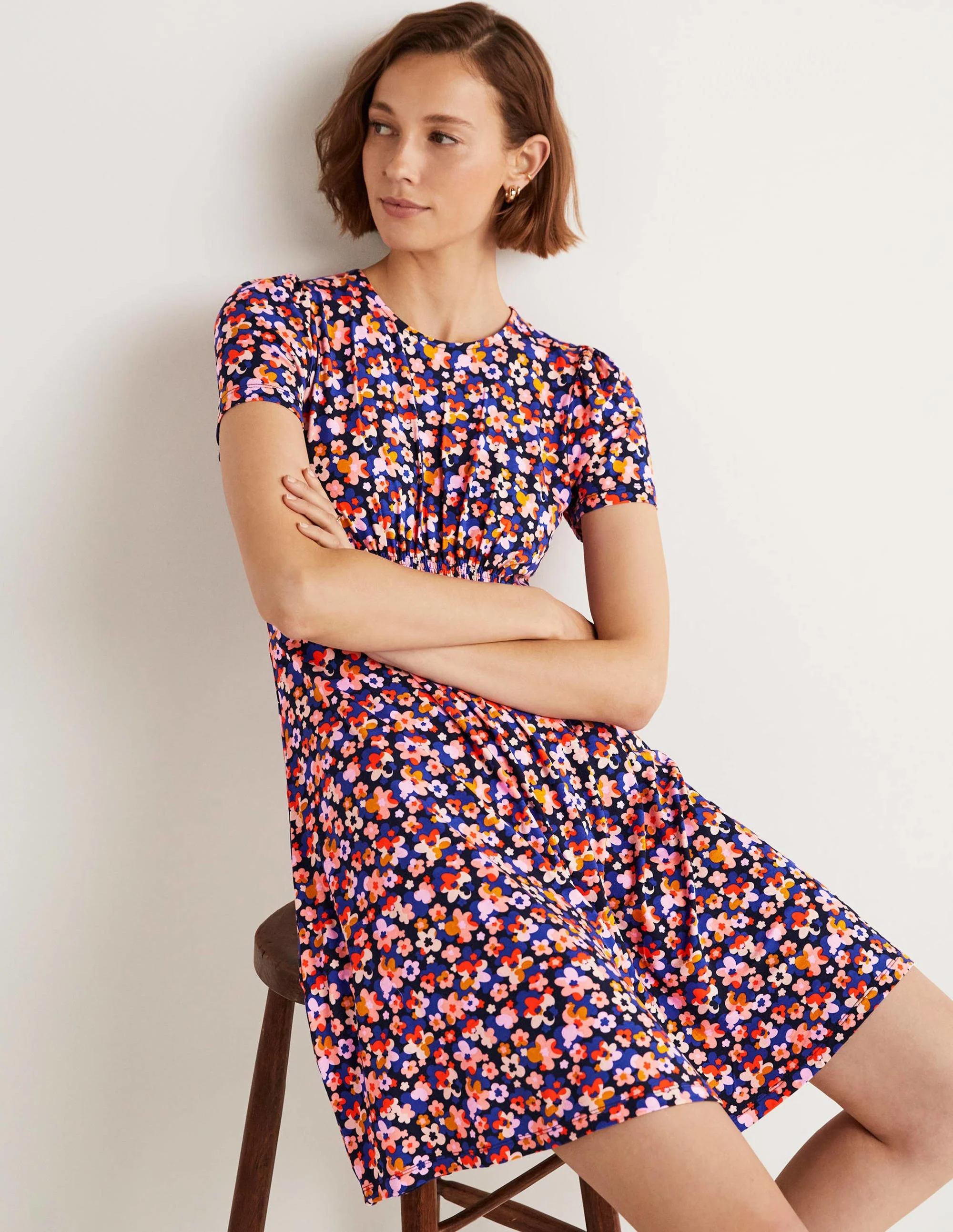 Jerseykleid mit Rundhalsausschnitt-Französisches Navy, Abstraktes Muster - Image 4