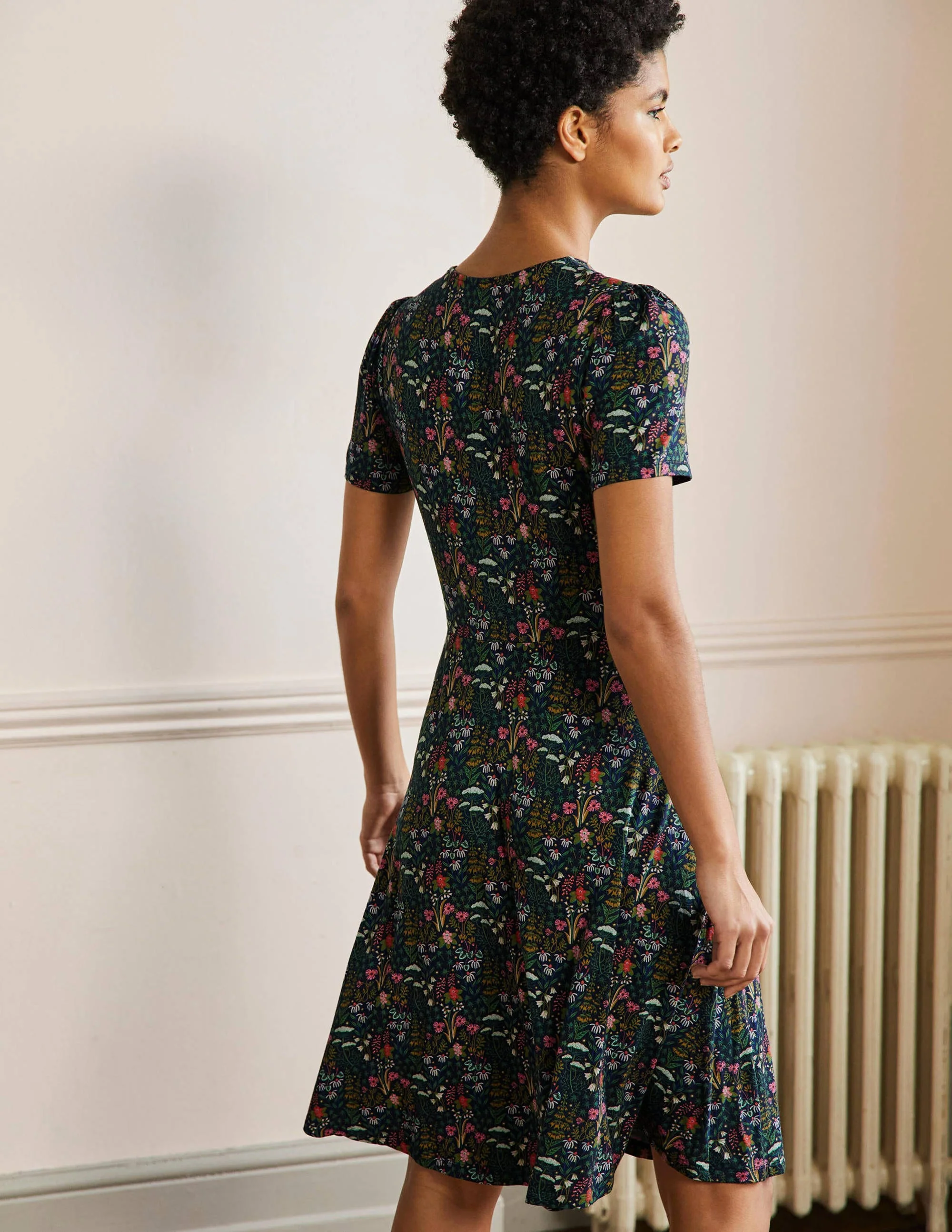Jerseykleid mit Rundhalsausschnitt-Französisches Navy, Wildblumenblüten - Image 3