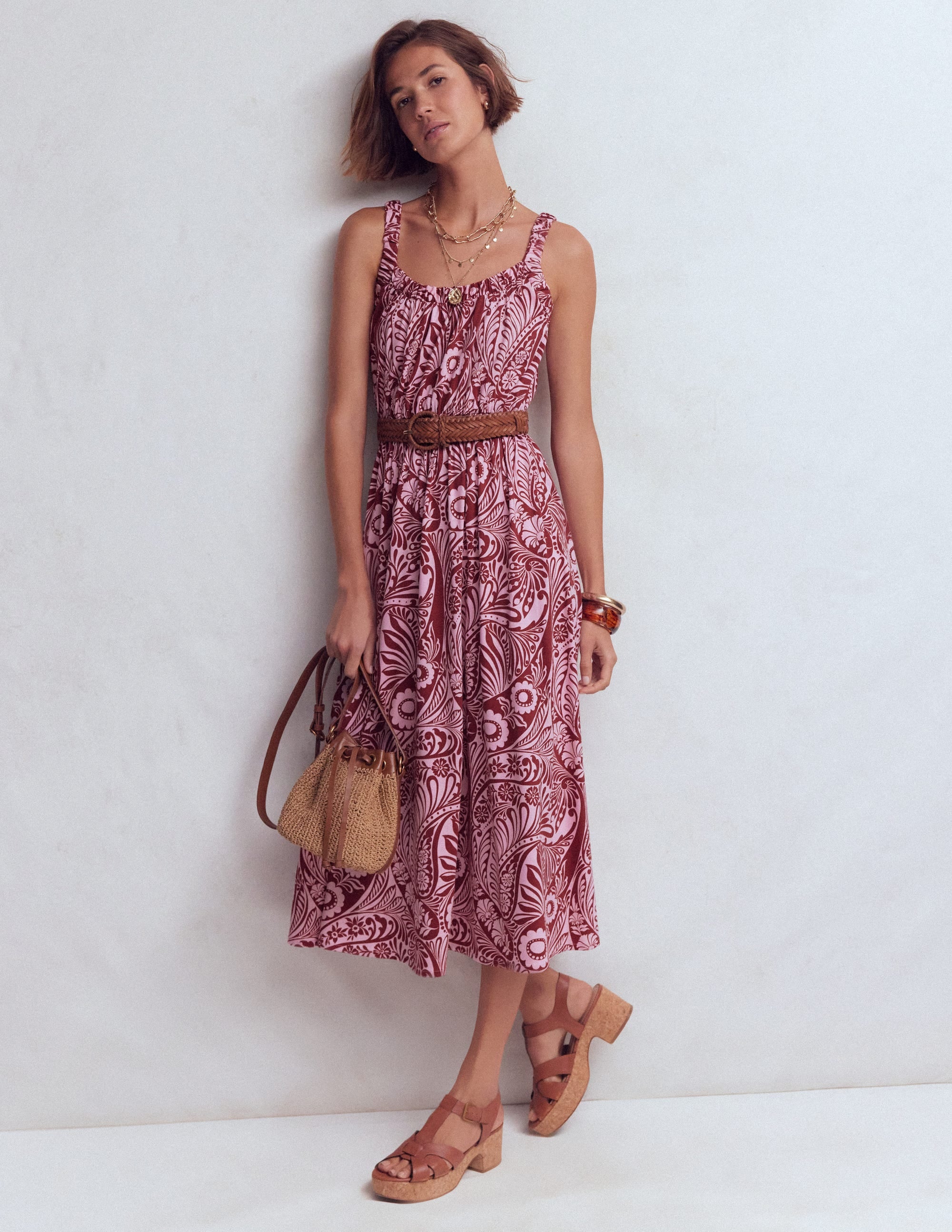 Jerseykleid mit tiefem Rundhalsausschnitt-Rosa, Verwunschenes Paisleymuster