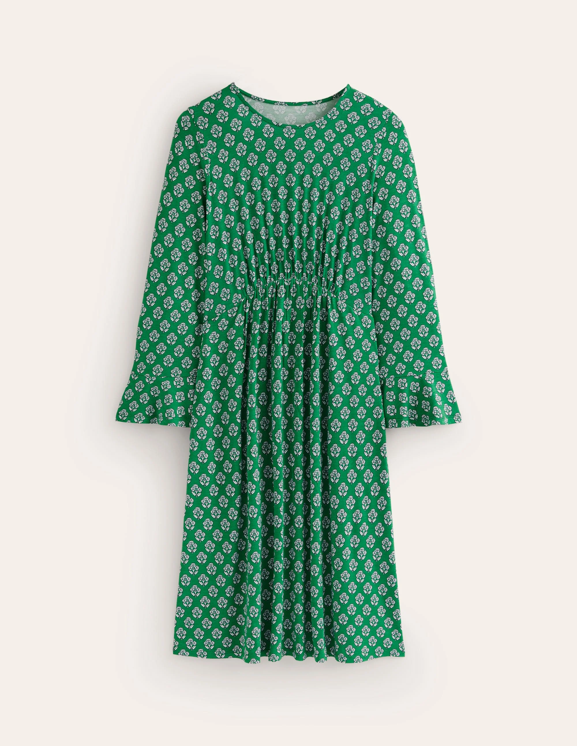 Jerseykleid mit Trompetenärmeln-Smaragdgrün, Obststempel - Image 5