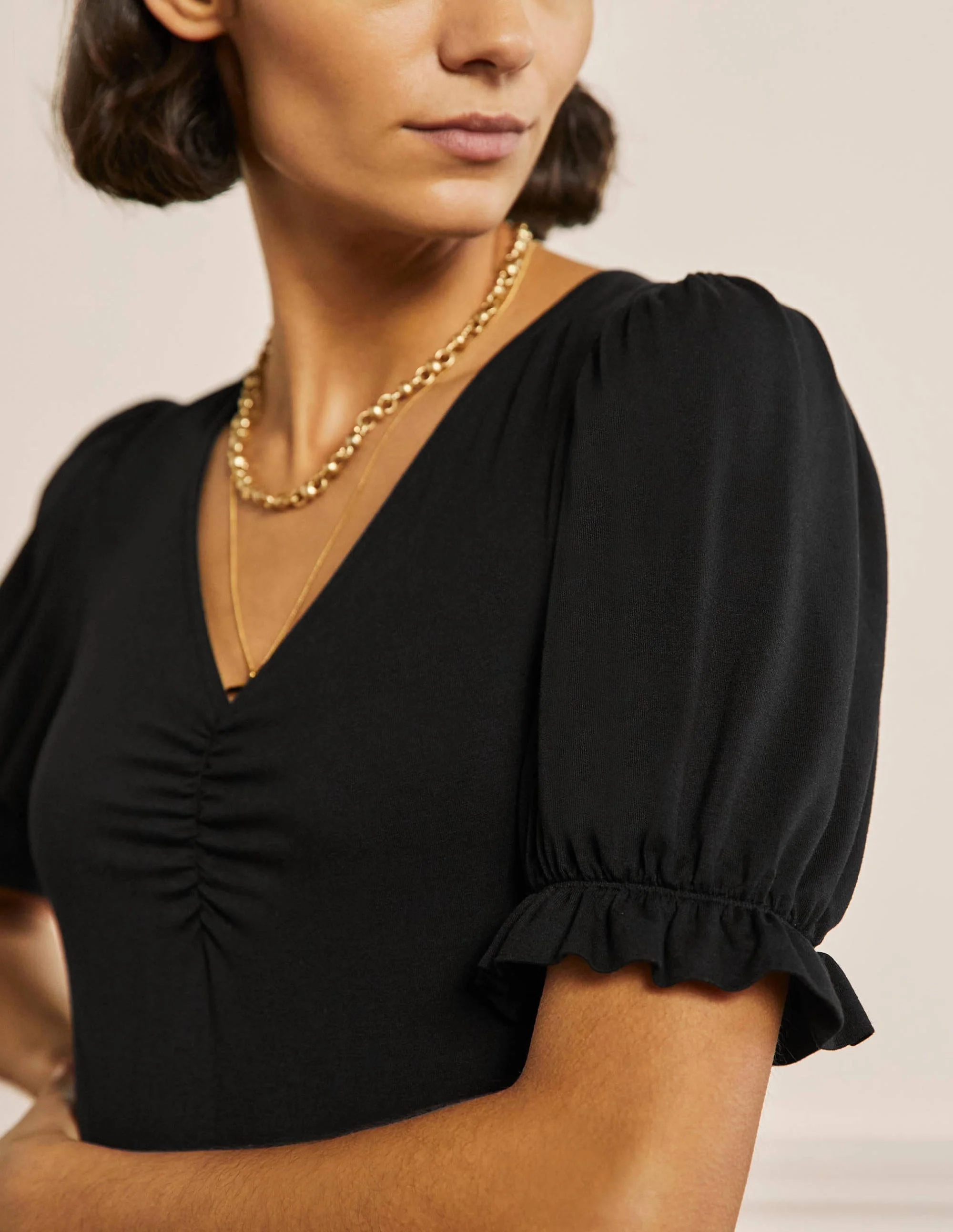 Jerseykleid mit V-Ausschnitt-Schwarz - Image 2