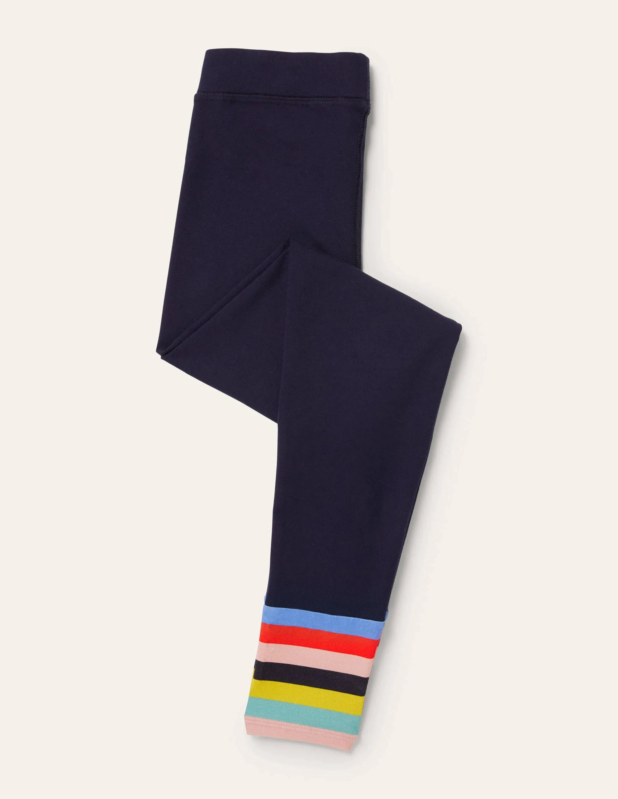 Jerseyleggings mit hoher Taille-Navy, Regenbogenbündchen - Image 5